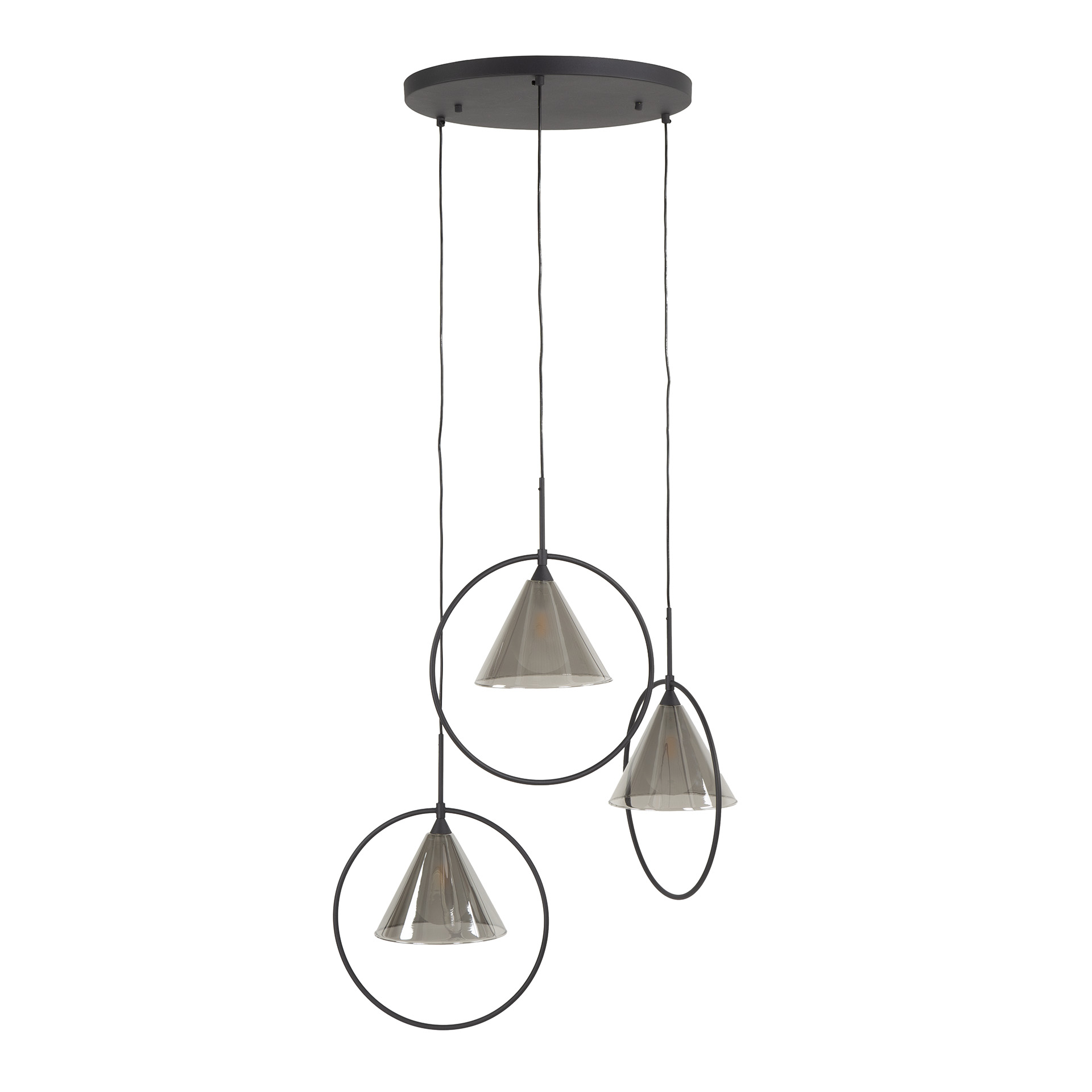 Hanging lamp 3L ring stepped tapered shade (G9) / Smoke gray glass