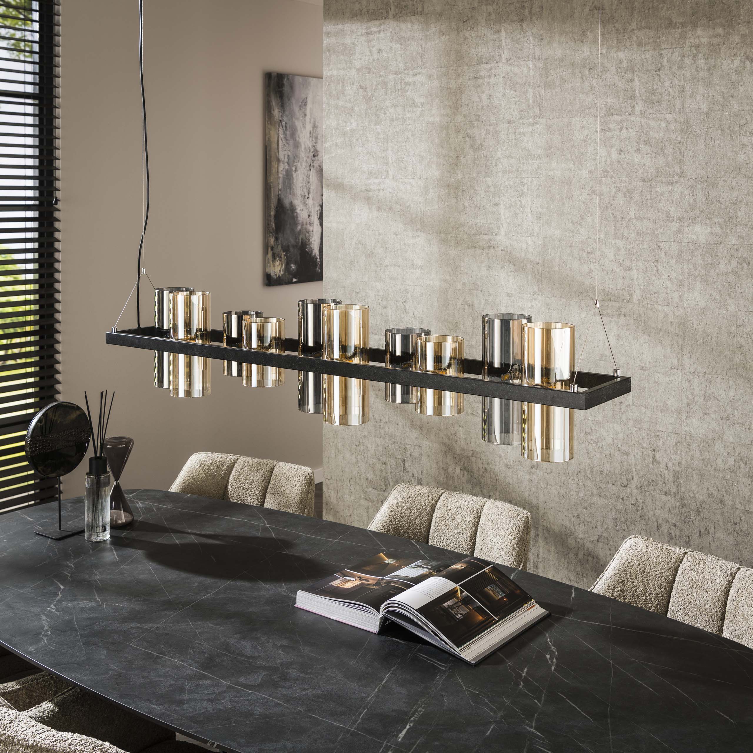 Lámpara colgante Cilindro Vidrio 10 luces Artic negro