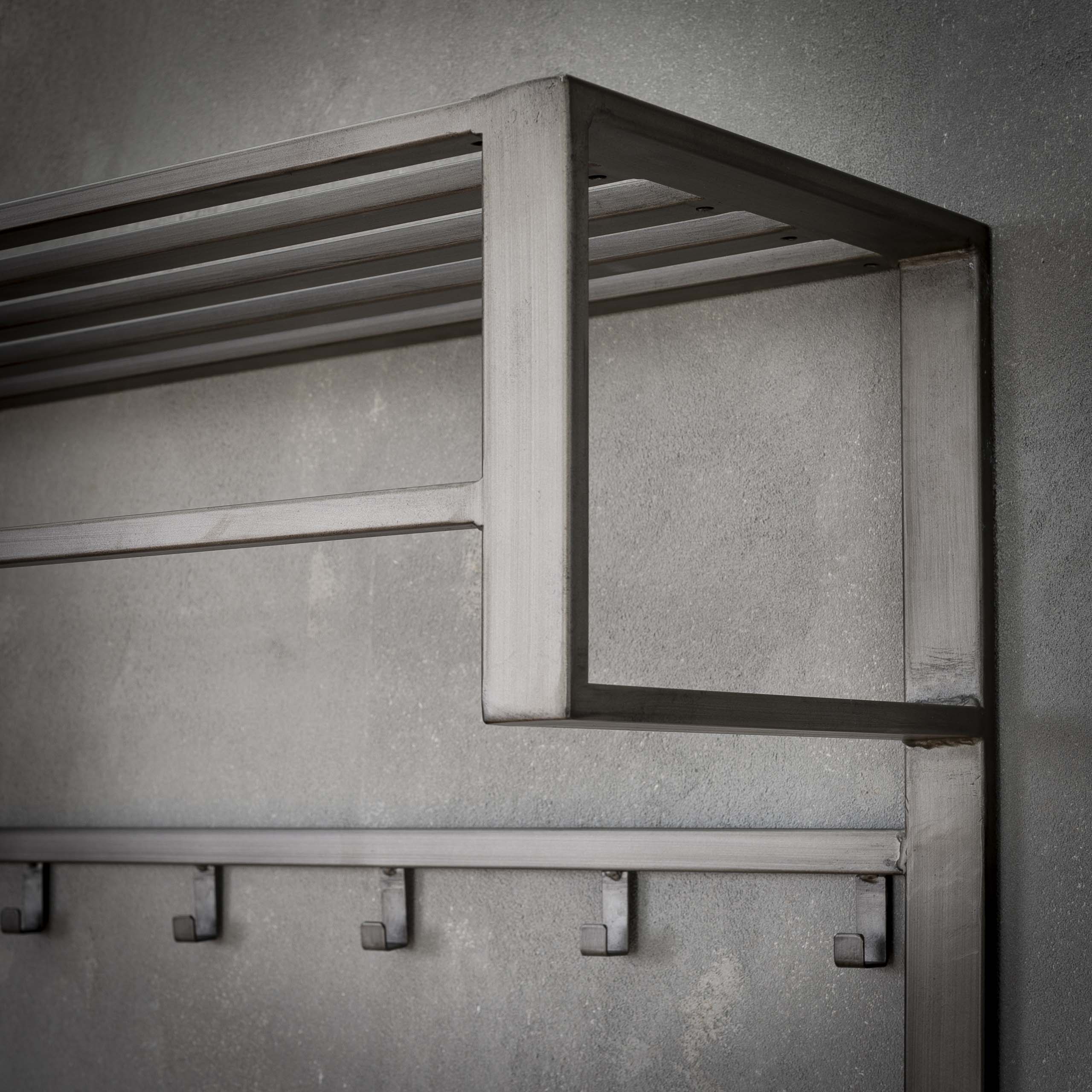 Perchero industrial 2x6 ganchos varilla - estante para sombreros/Plata