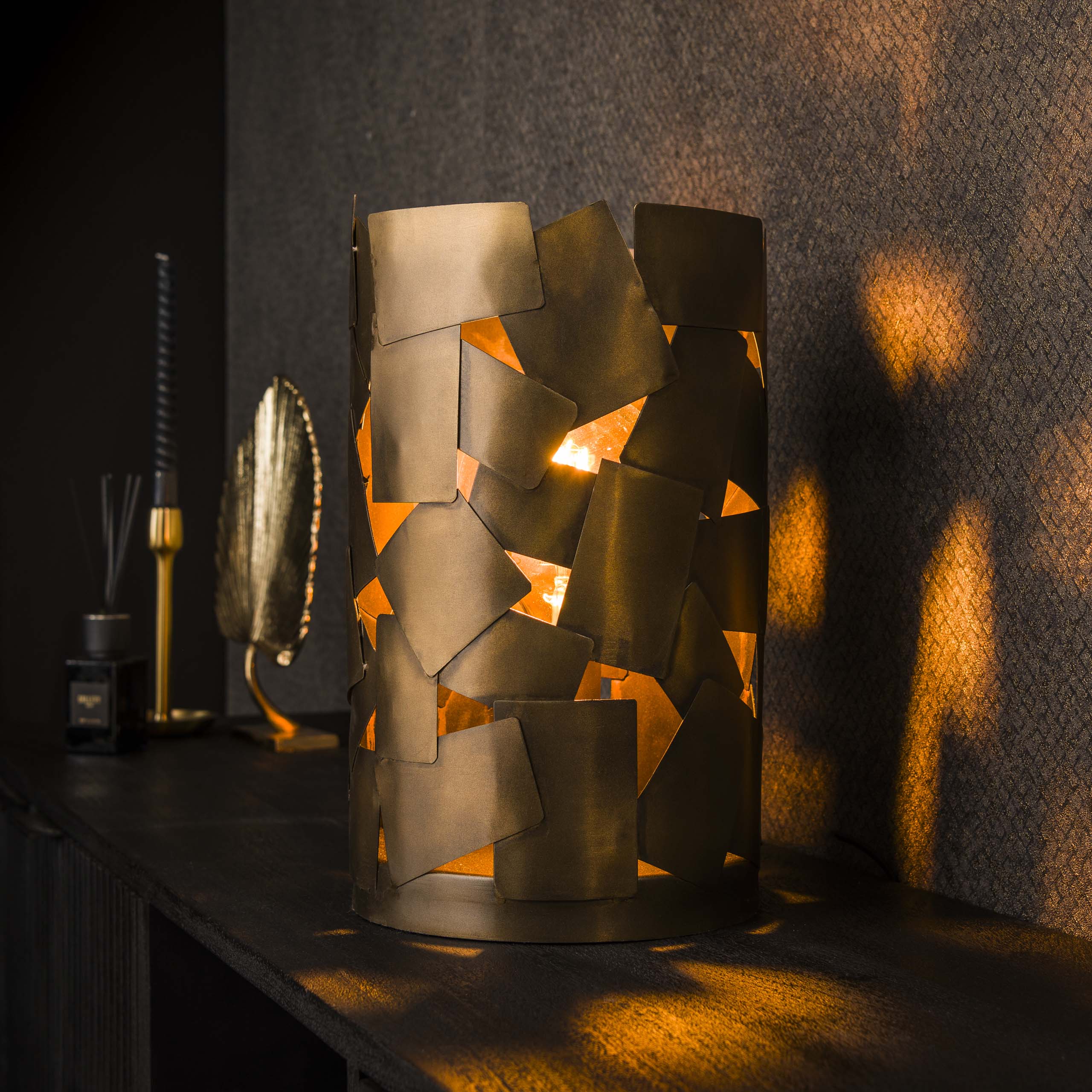 Lámpara de mesa 1L parche cilindro / Bronce antiguo