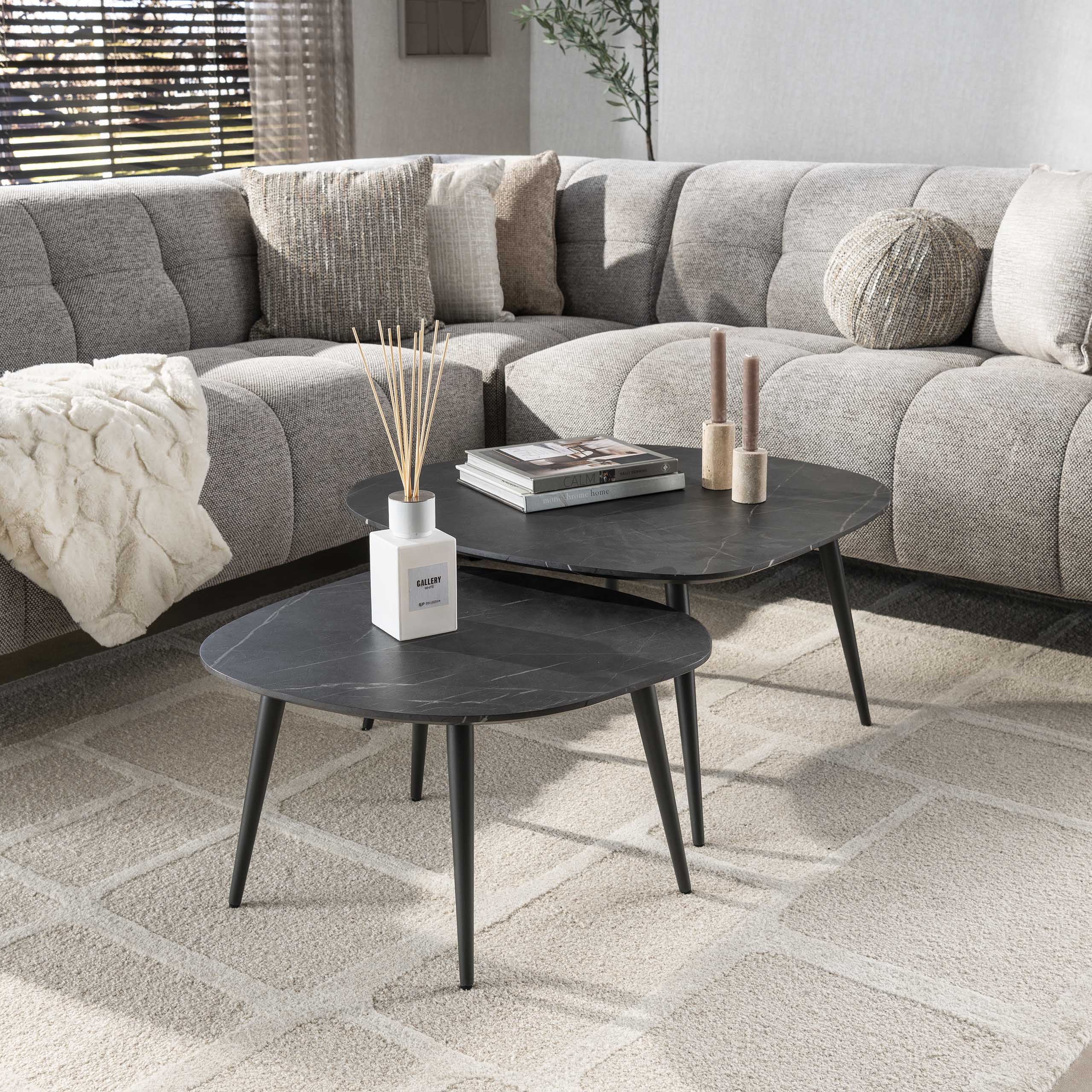 Juego de mesa de centro/2 rock organic / 3D negro marrón