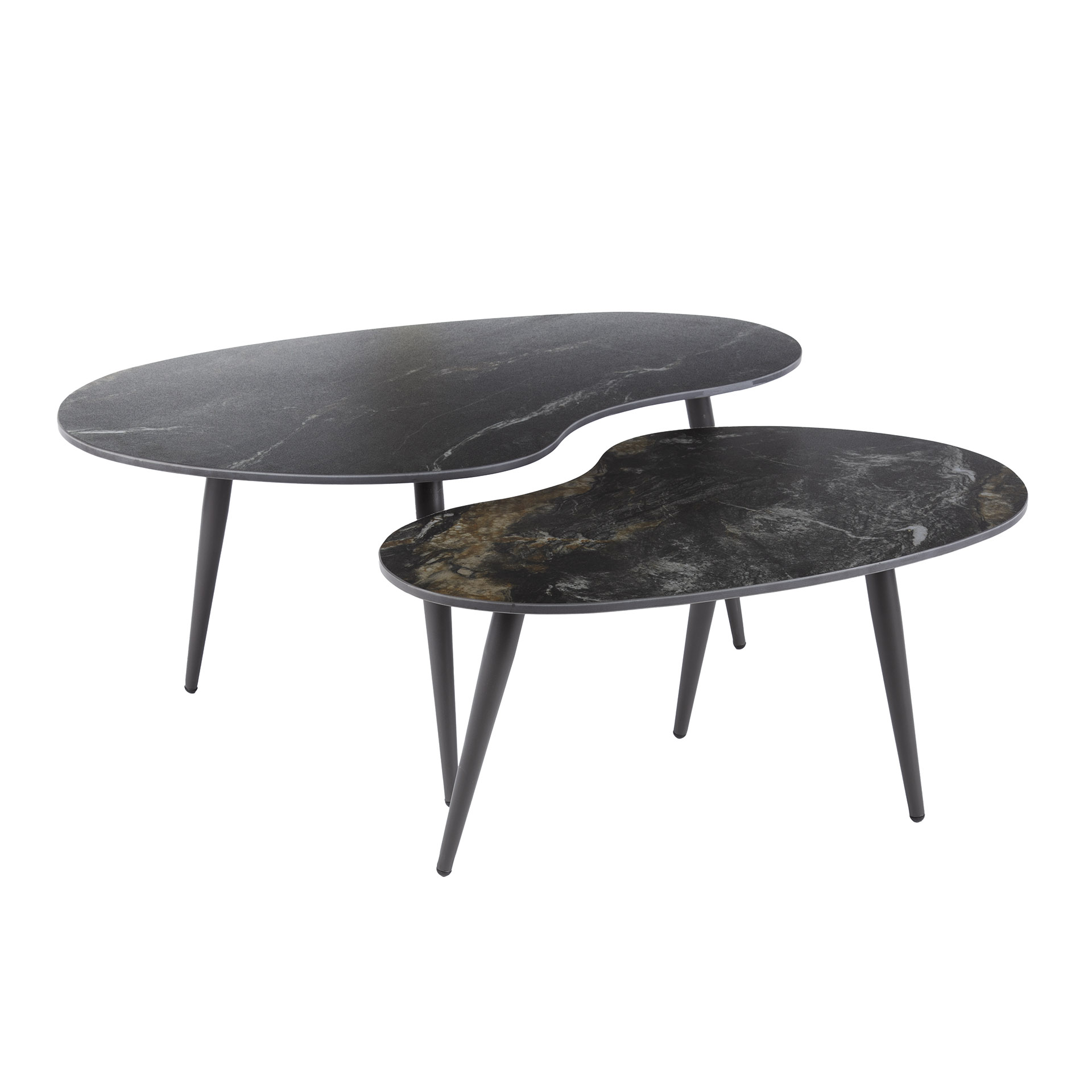 Mesa de centro Fossil en forma de riñón - Juego de 2 - Cerámica negra