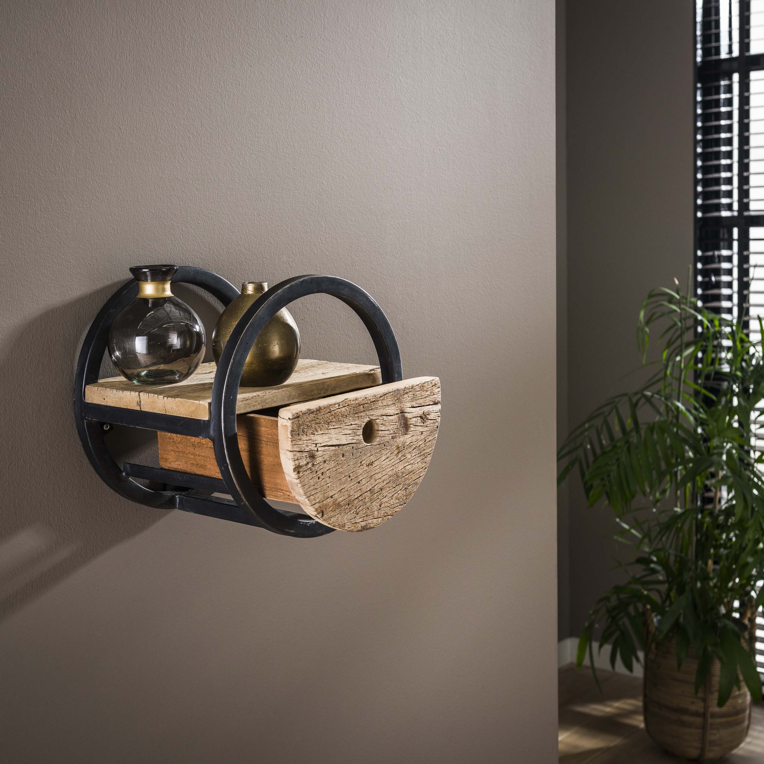 Estante de pared Circular 1 cajón Ø30 - Madera robusta