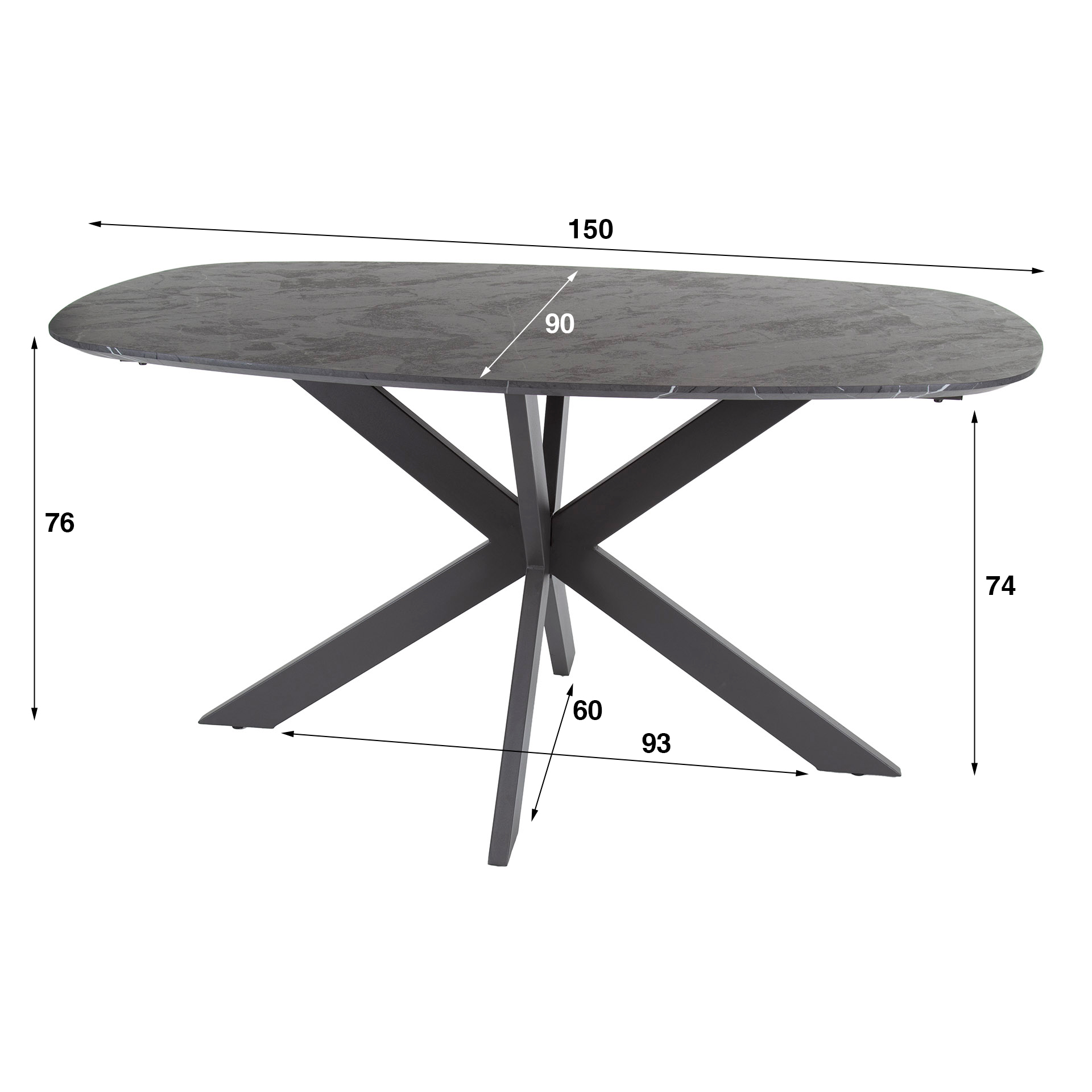 Mesa de comedor Onyx Cross danesa ovalada 150 cm - Grafito