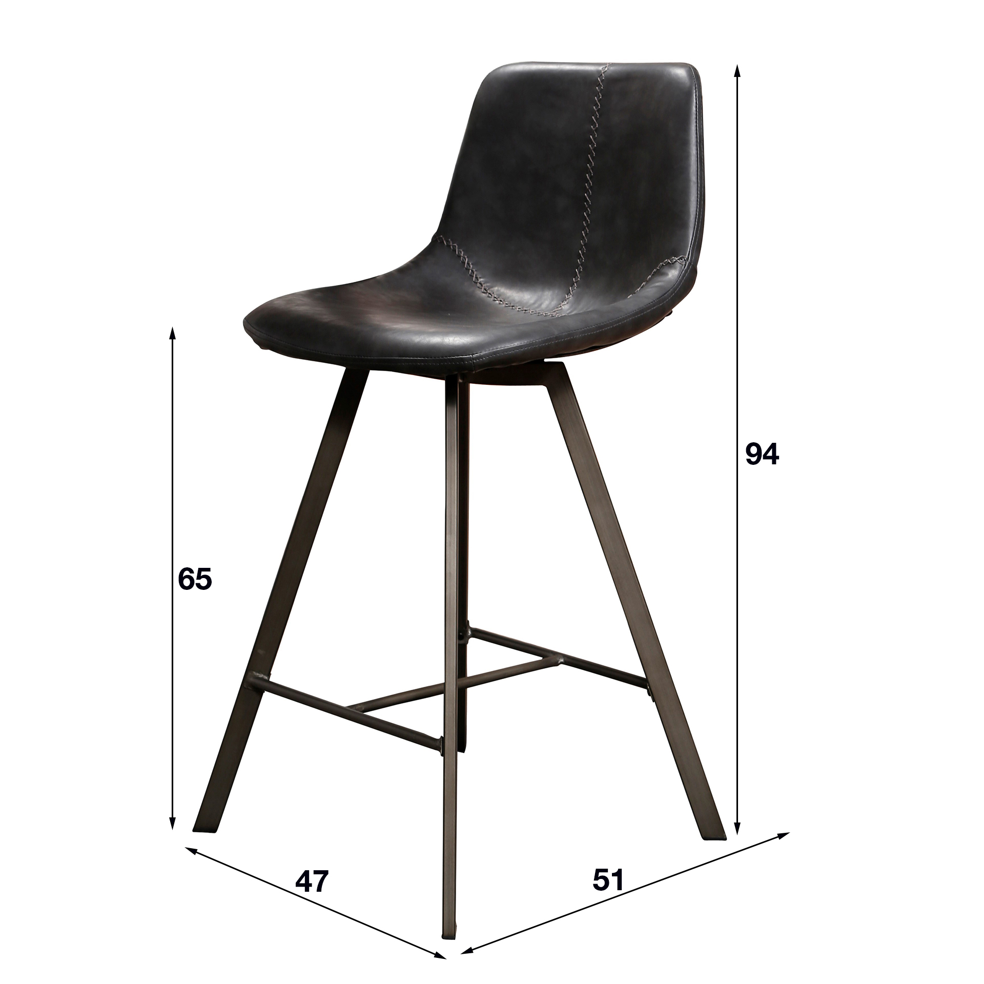 Silla de bar Zig-Zag - embalado por 4 - Saddle PU negro