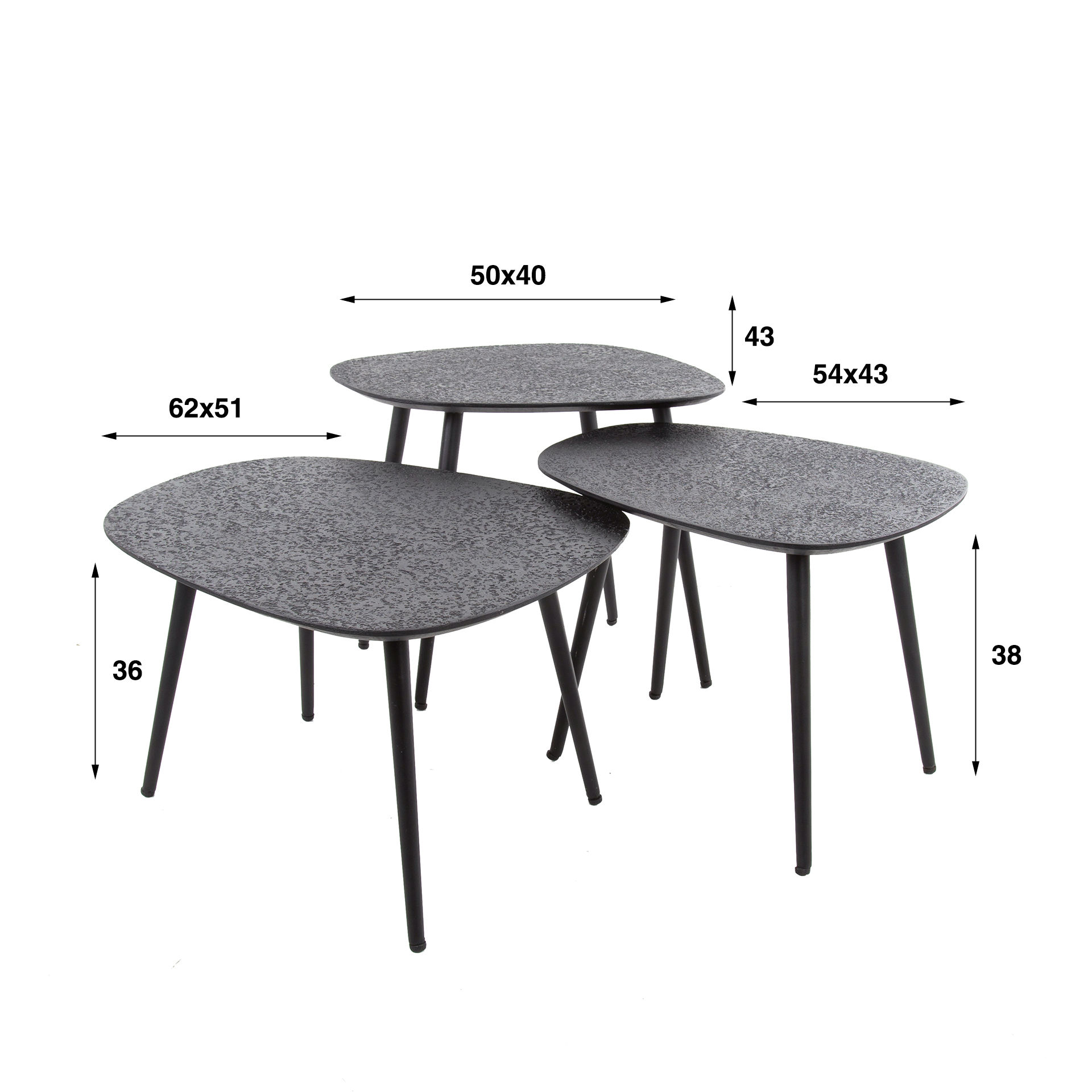 Mesa de centro Cuadrangular metalizada gris - Juego de 3