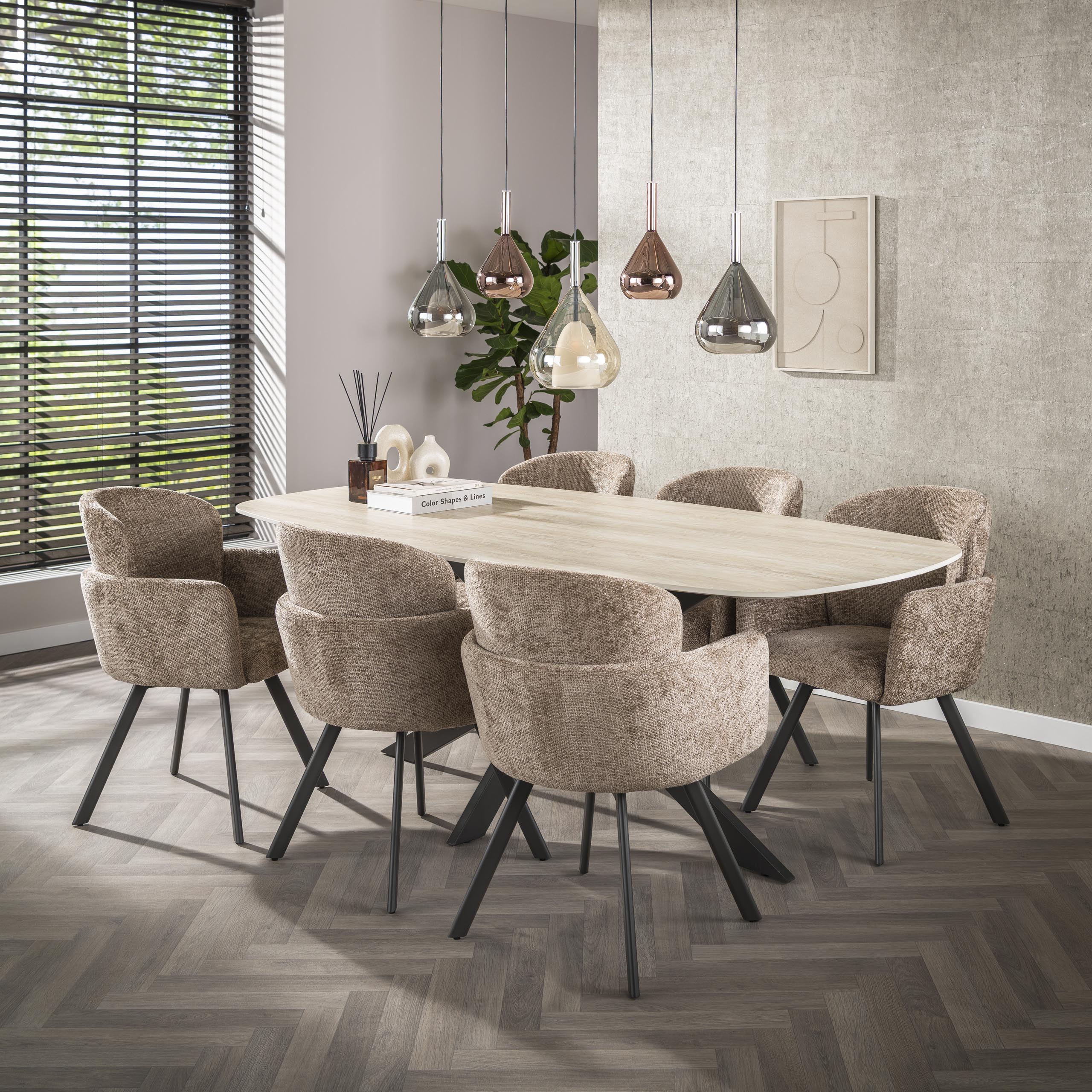 Mesa de comedor ovalada Romano Cross 215 cm - travertino cerámico 3D