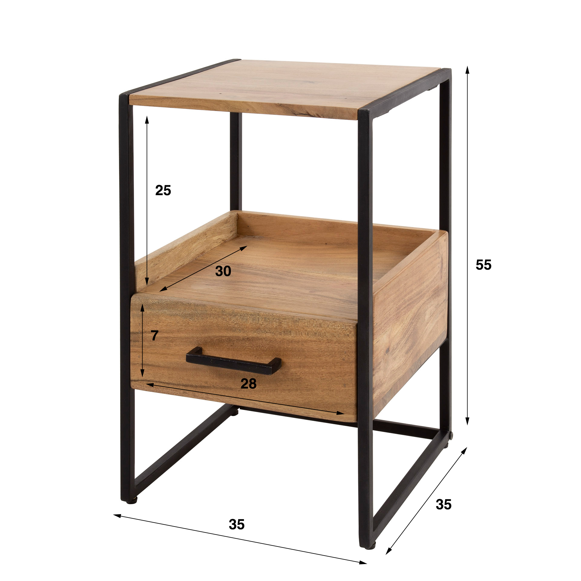 Mesita de noche 1L XS nicho / Acacia maciza natural