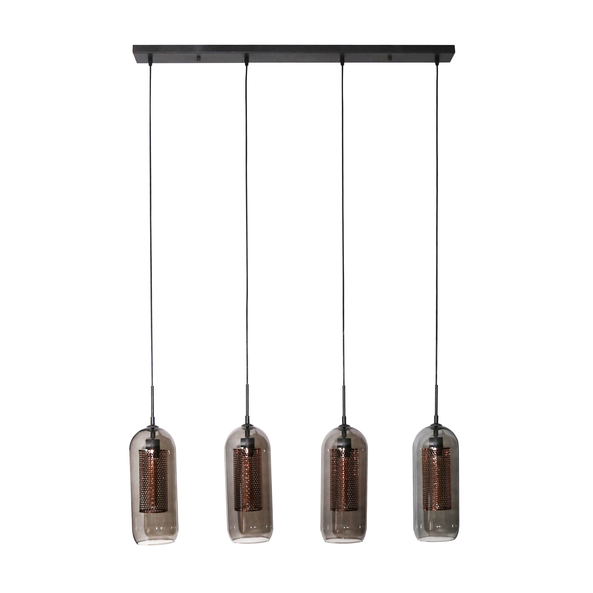 Lámpara colgante 4L cristal ahumado acero perforado / Negro ártico