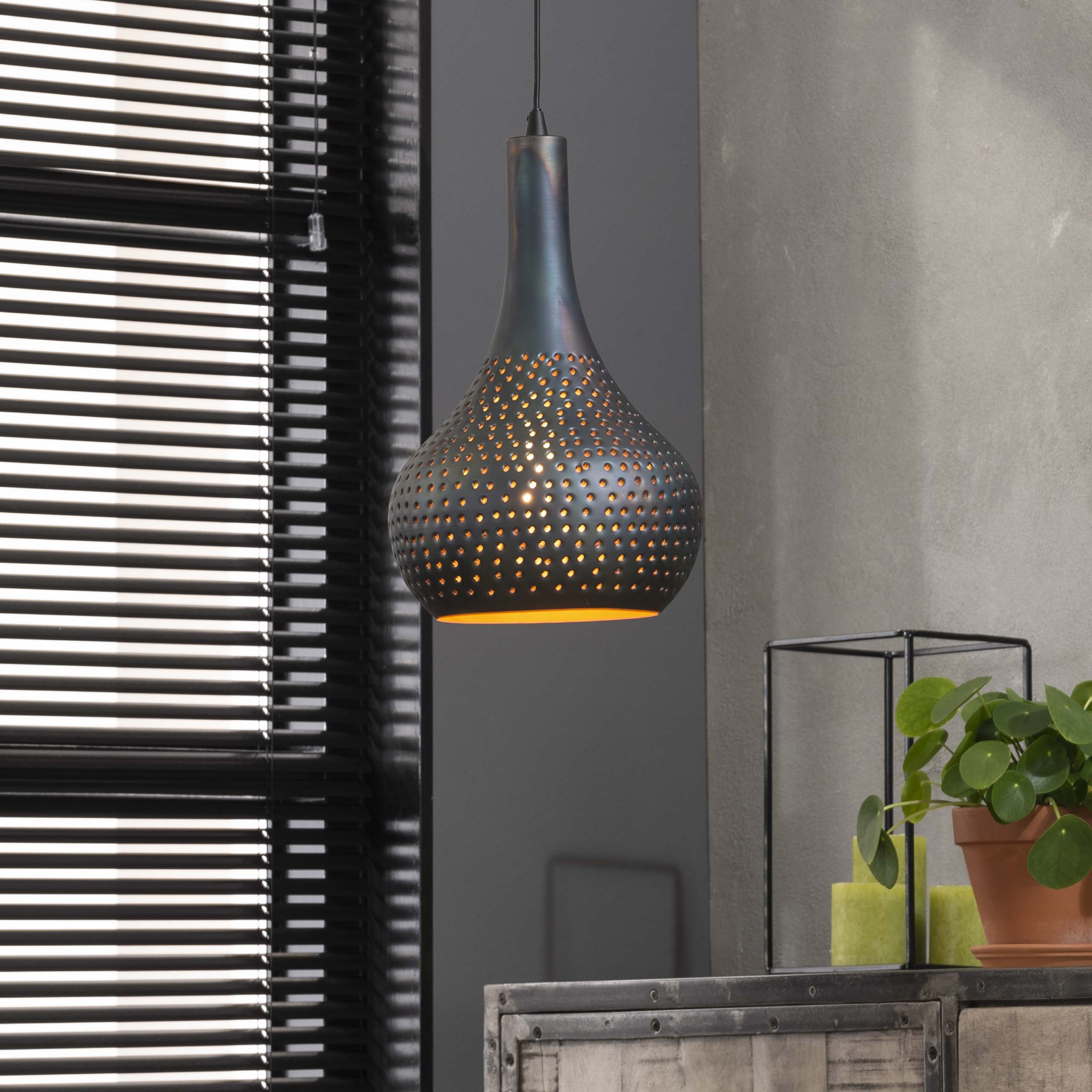 Lámpara colgante 1x cono de hormigón industrial/Negro marrón