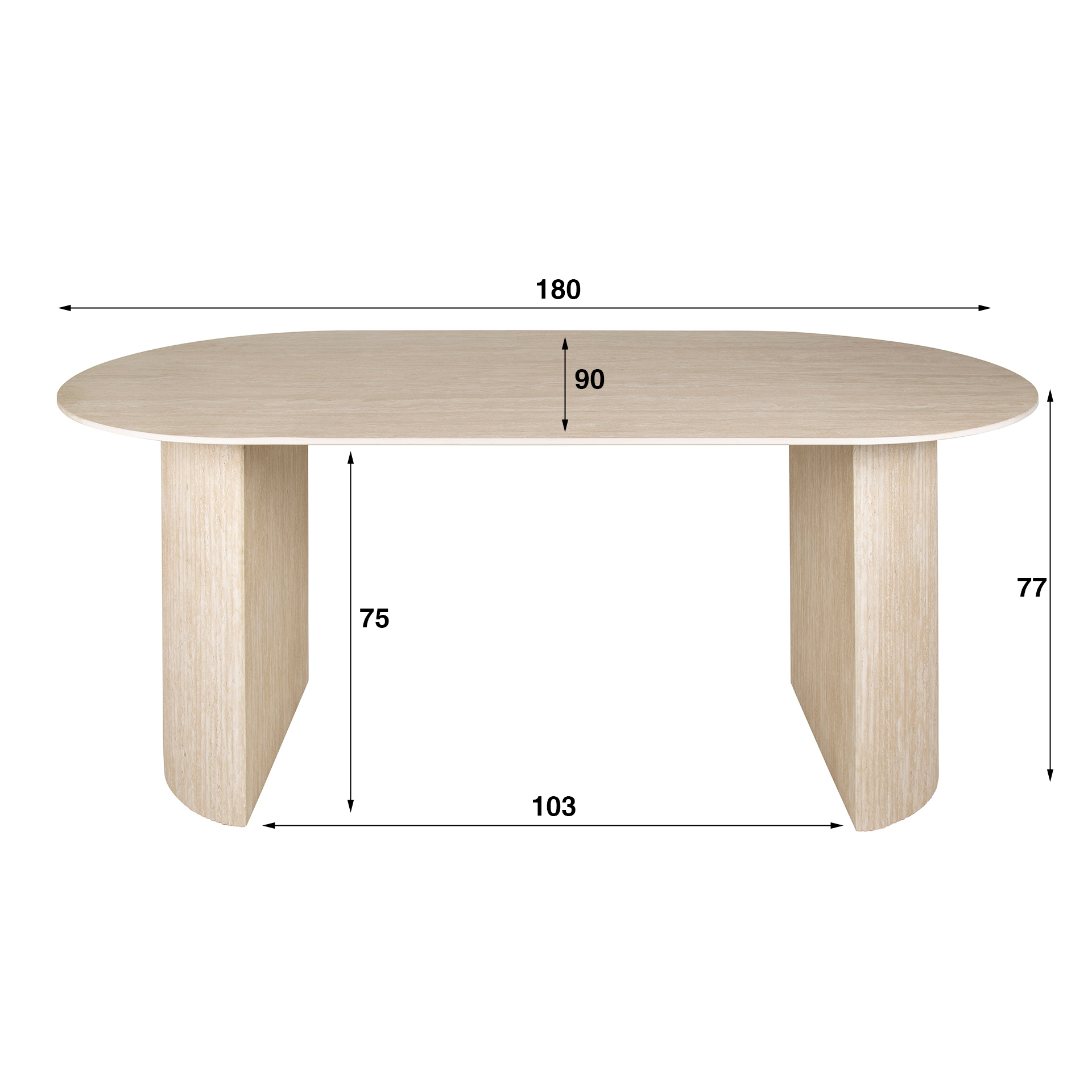 Mesa de comedor Romano Arch ovalada plana 180 cm - Cerámica travertino