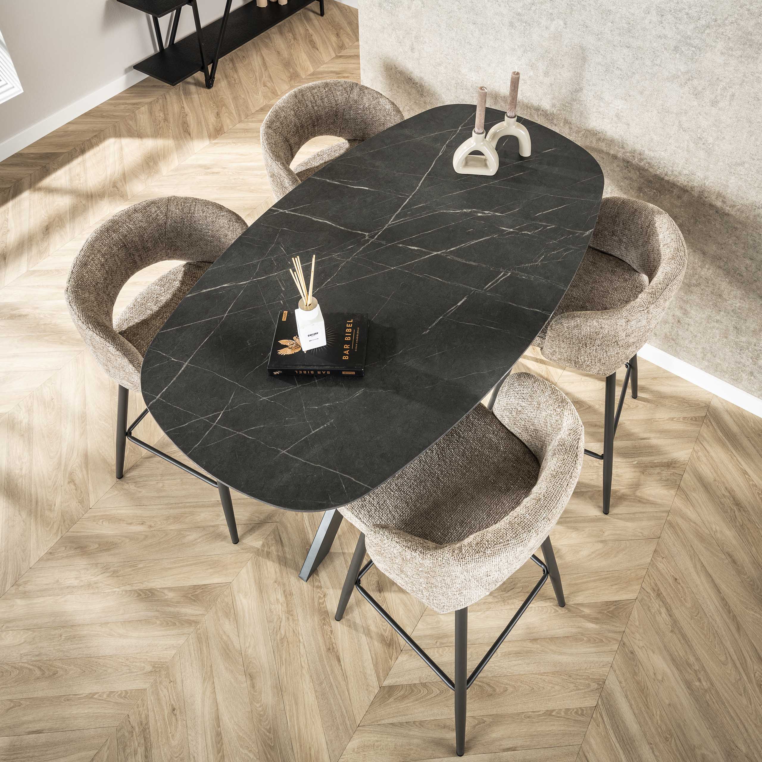 Mesa de bar estructura en cruz danesa ovalada / 3D negro marrón