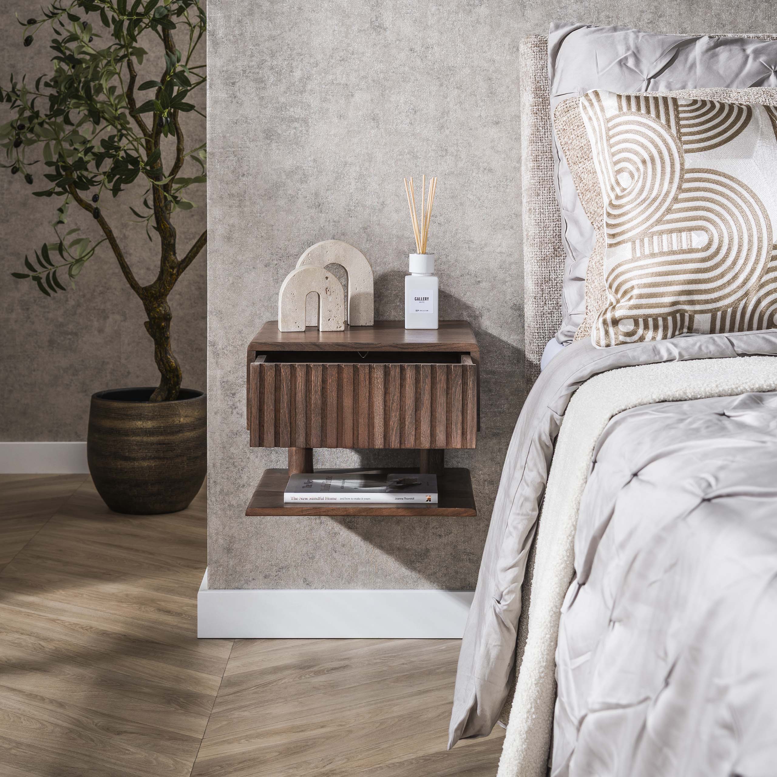 Mesita de noche Carve Shelve flotante - 1 cajón - Acacia marrón