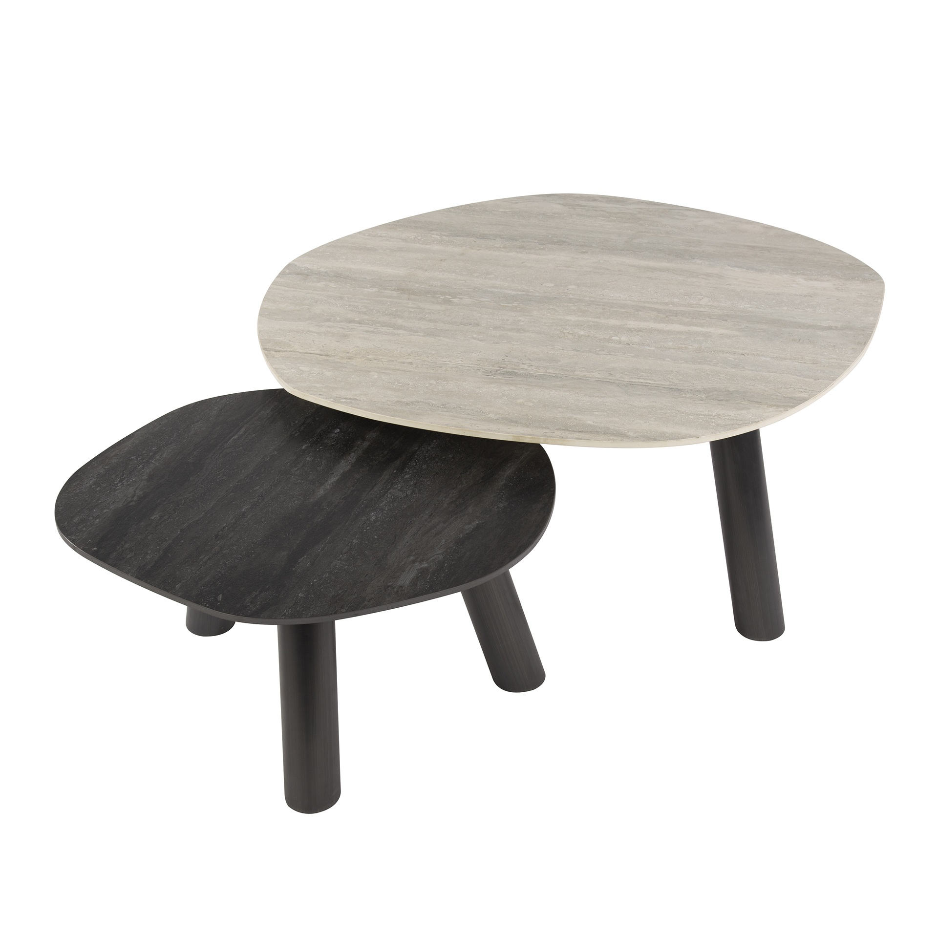 Mesa de centro Twin Log 3D de cerámica travertino - Juego de 2