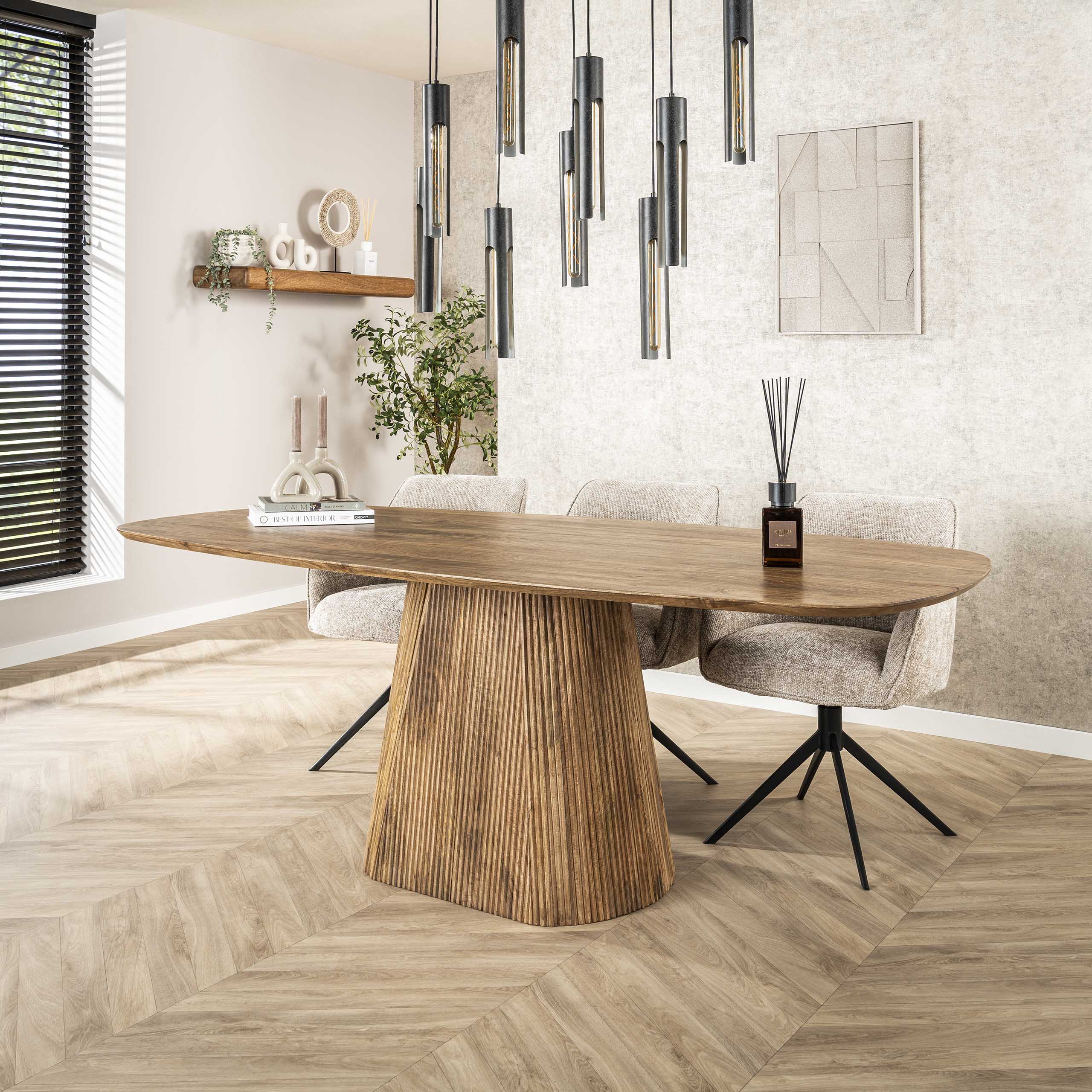 Mesa de comedor Wave Centro ovalada 215 cm - Mango macizo color arena