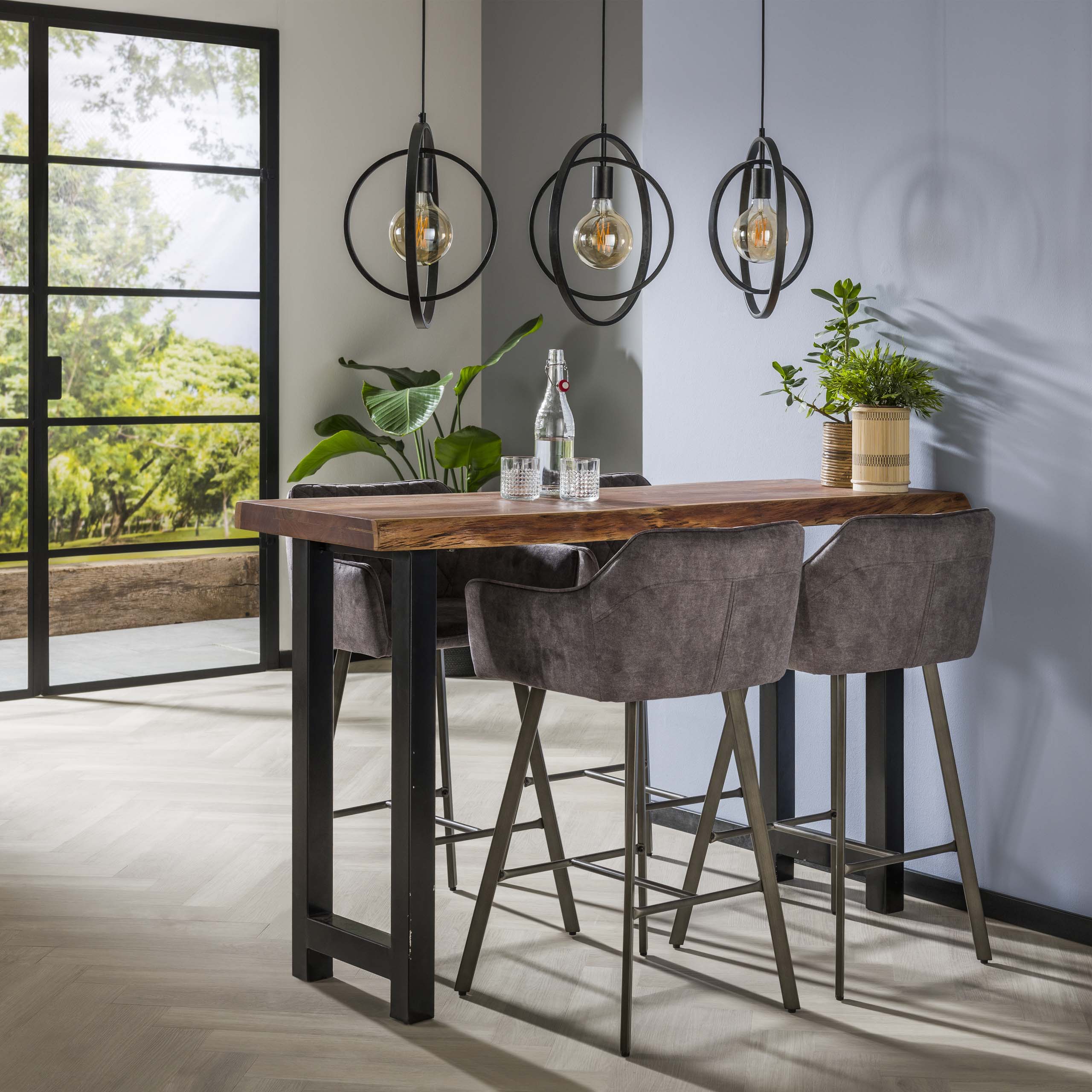 Mesa de bar tronco de árbol 150, espesor de tablero 60 mm / Acacia maciza natural