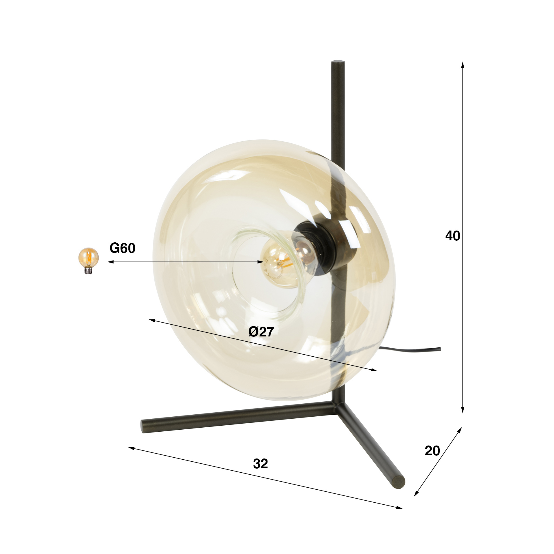 Lámpara de mesa Soll 1 luz - Vidrio ámbar