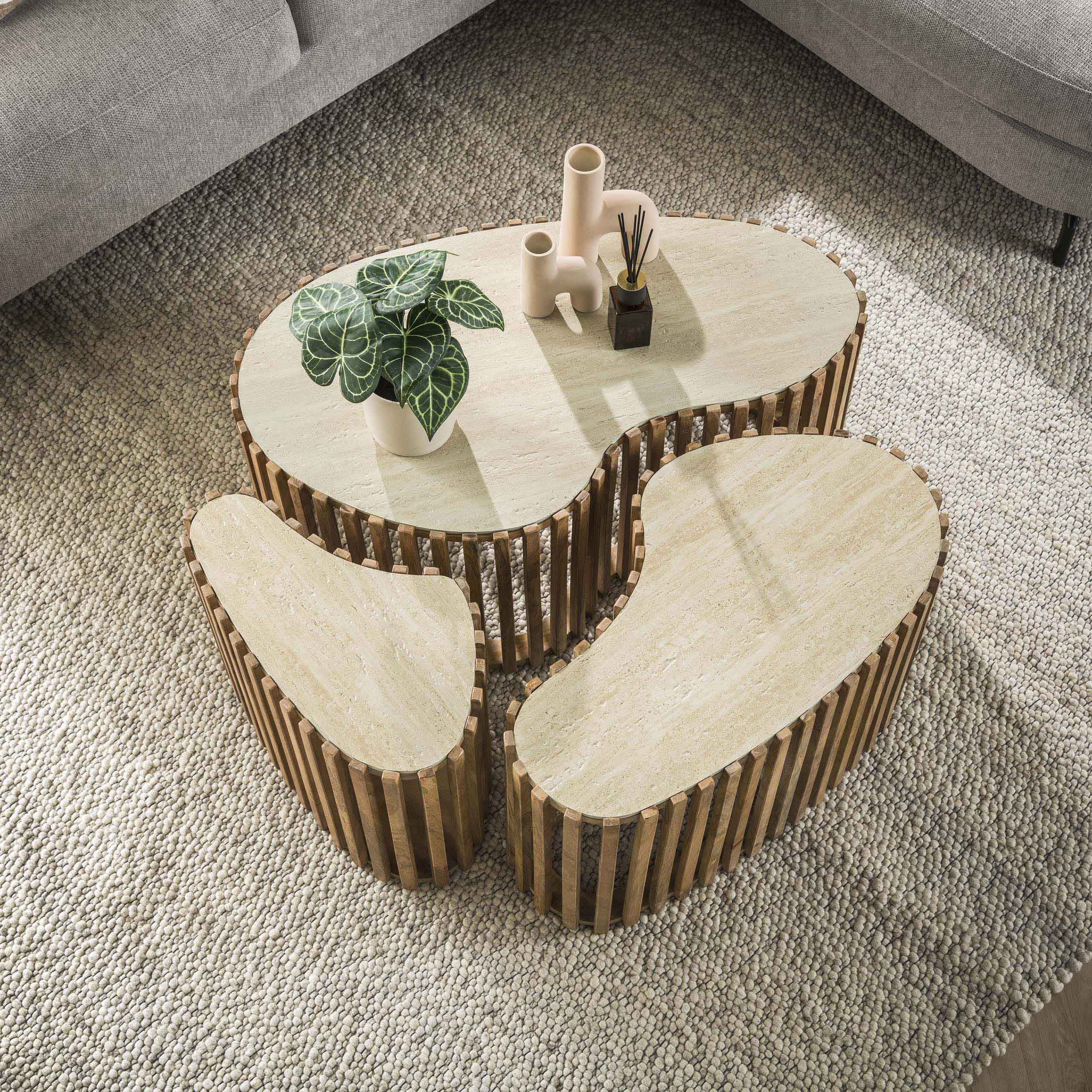 Mesa de centro Nuovo en forma de riñón juego de 3 - Mango macizo arena