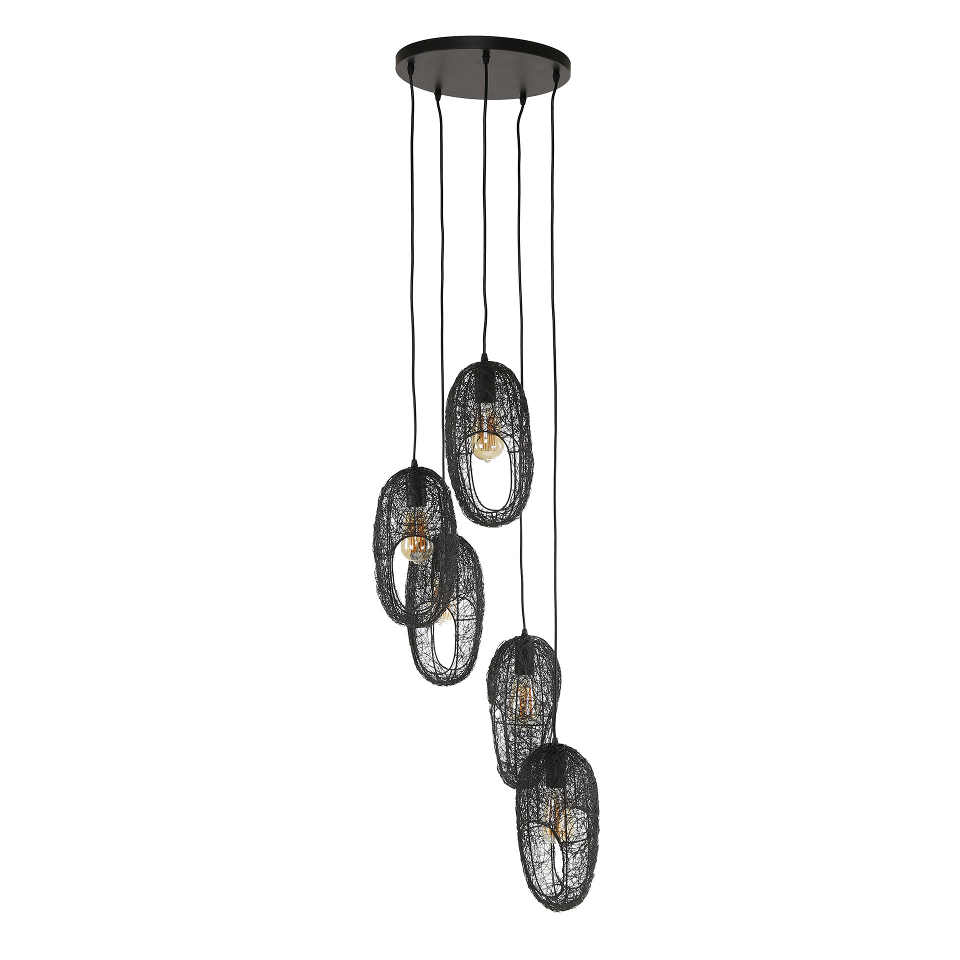 Lámpara colgante 5L ojo abierto alambre/Negro ártico