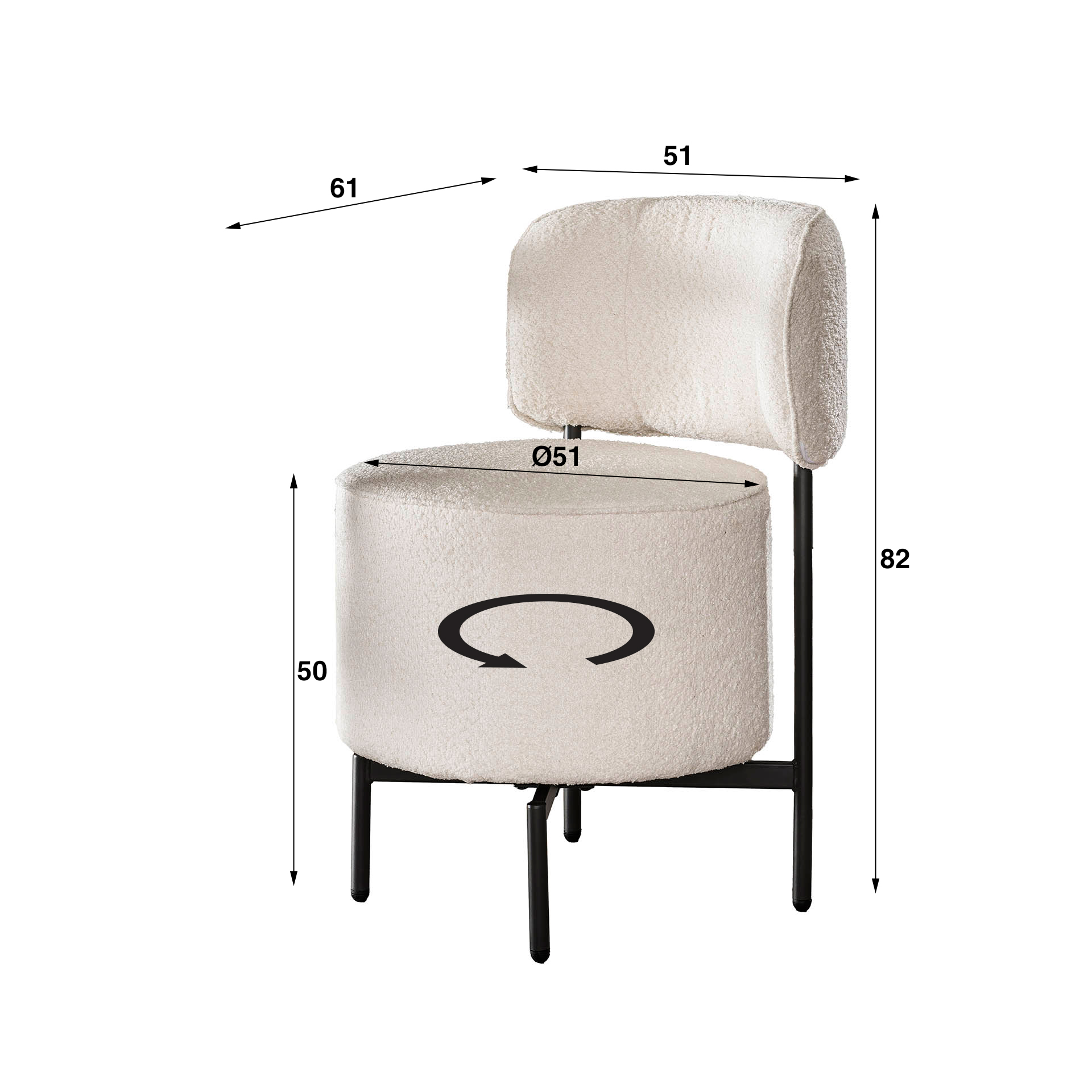 Silla de cóctel giratoria. VPE2 / Boucle blanco