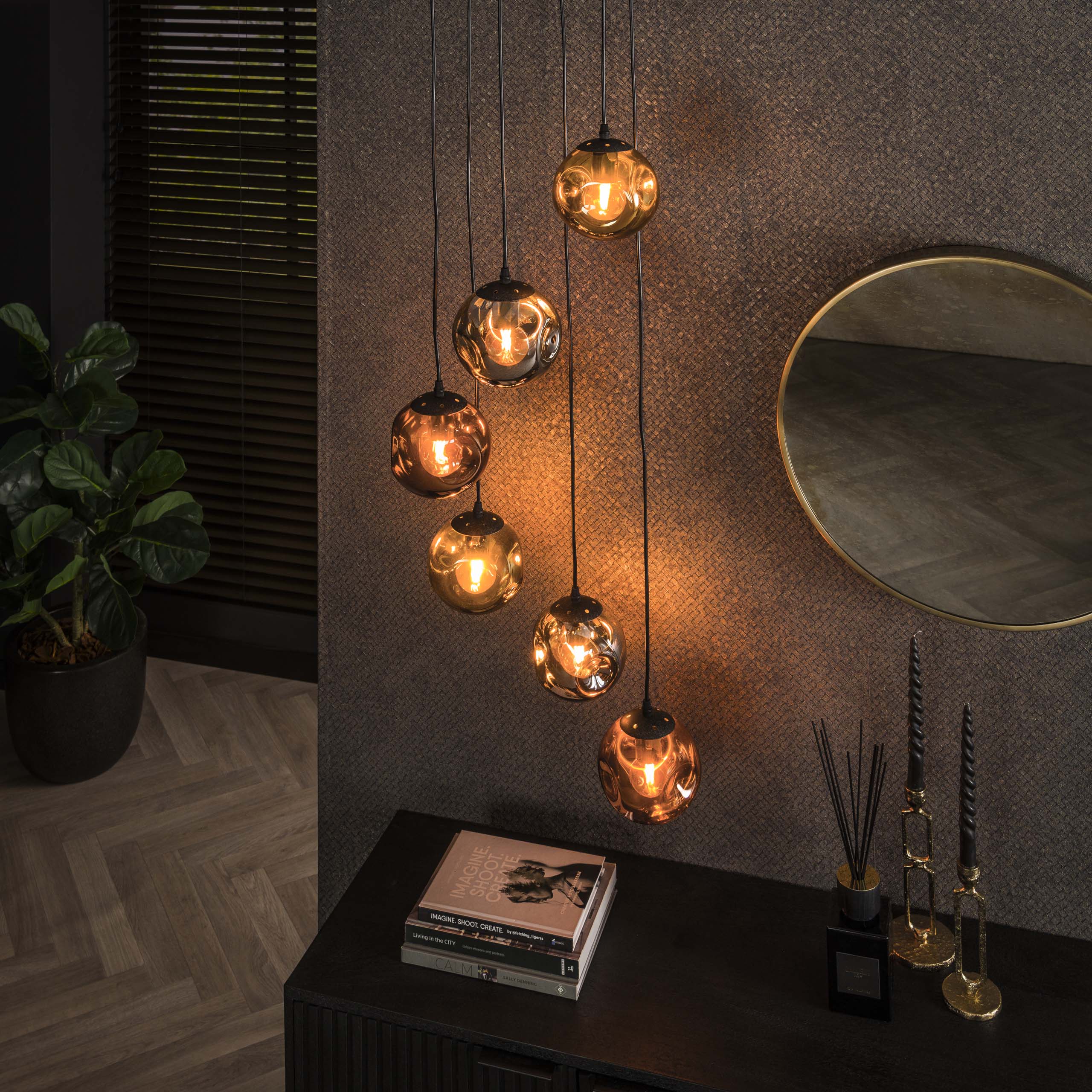 Lámpara colgante Stellar escalonada 6 luces Artic negro