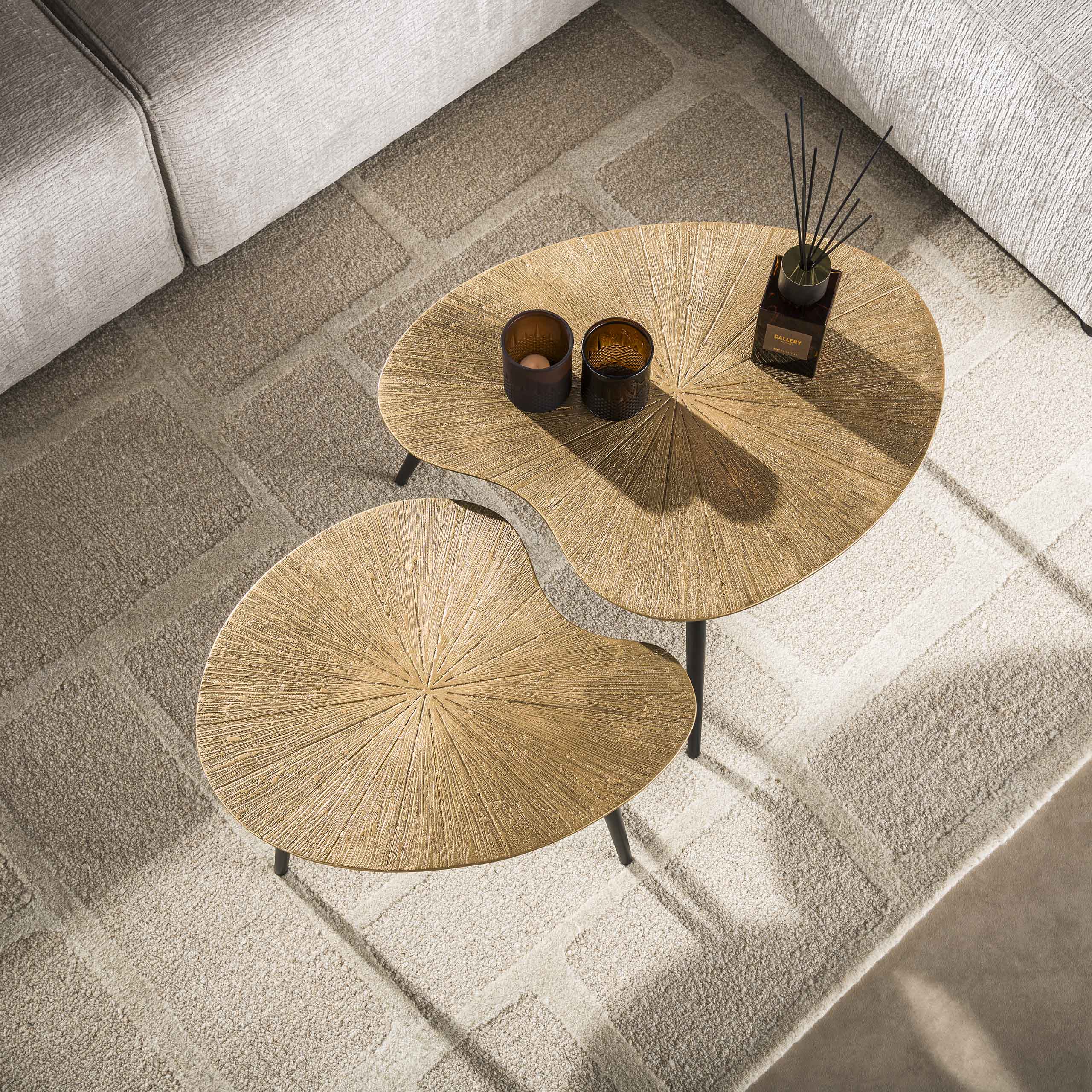 Mesa de centro Ray en forma de riñón - juego de 2 - oro antiguo