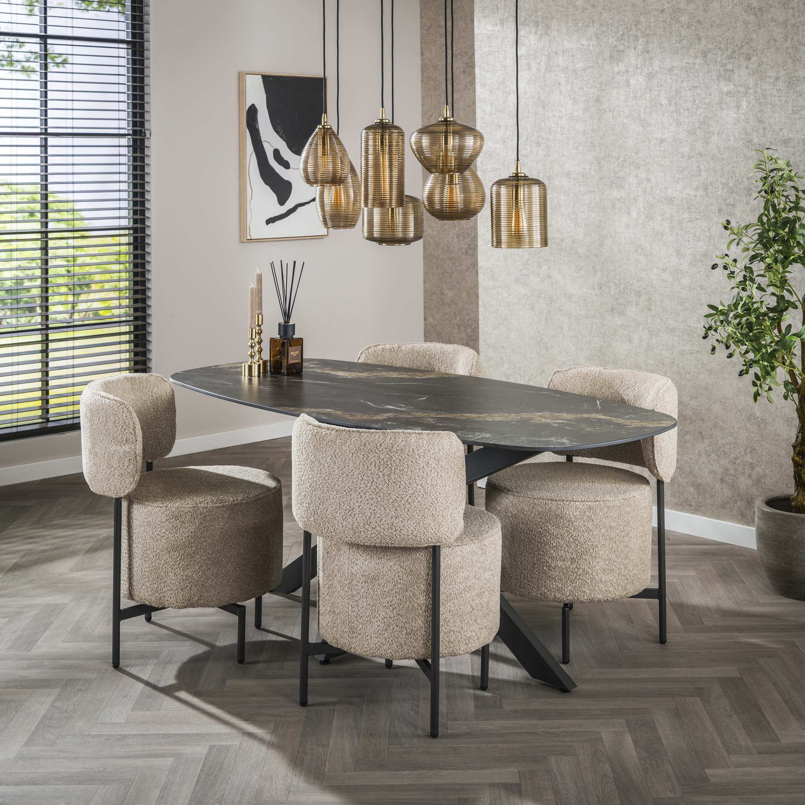 Mesa de comedor danesa ovalada Spider 180 cm - Cerámica fósil negro