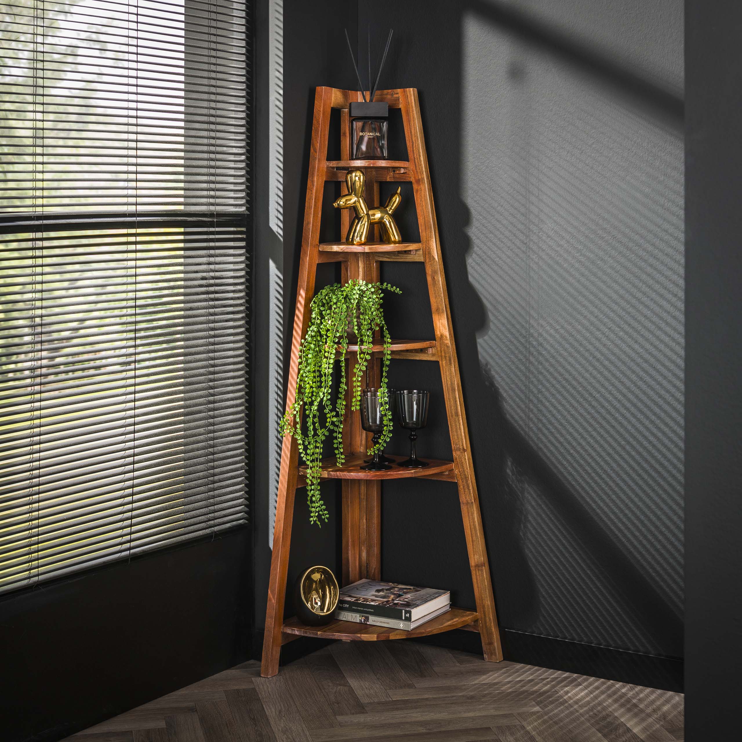 Ángulo de estante de esquina - Arena de acacia maciza