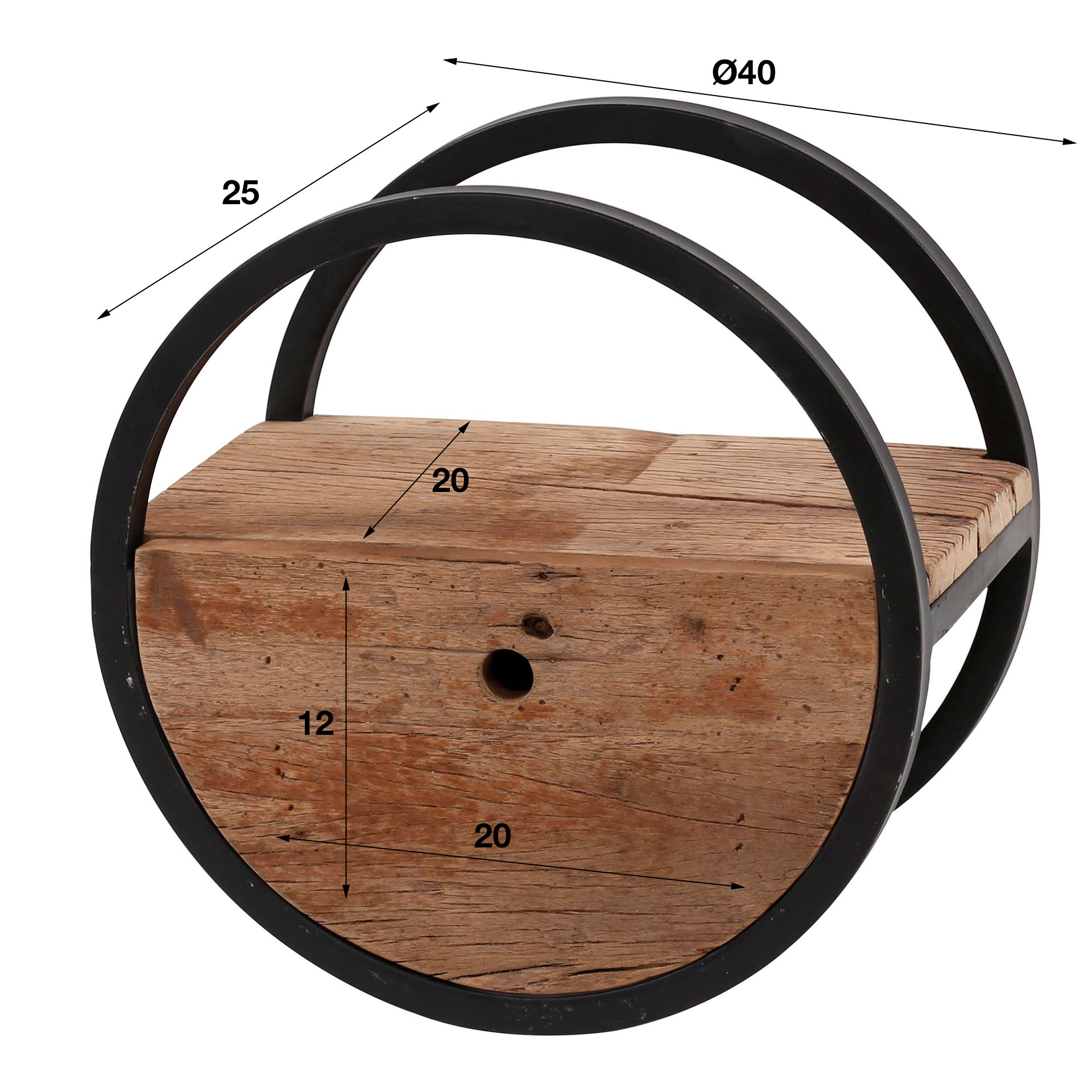 Estante de pared circular Ø40 con cajón / Madera robusta