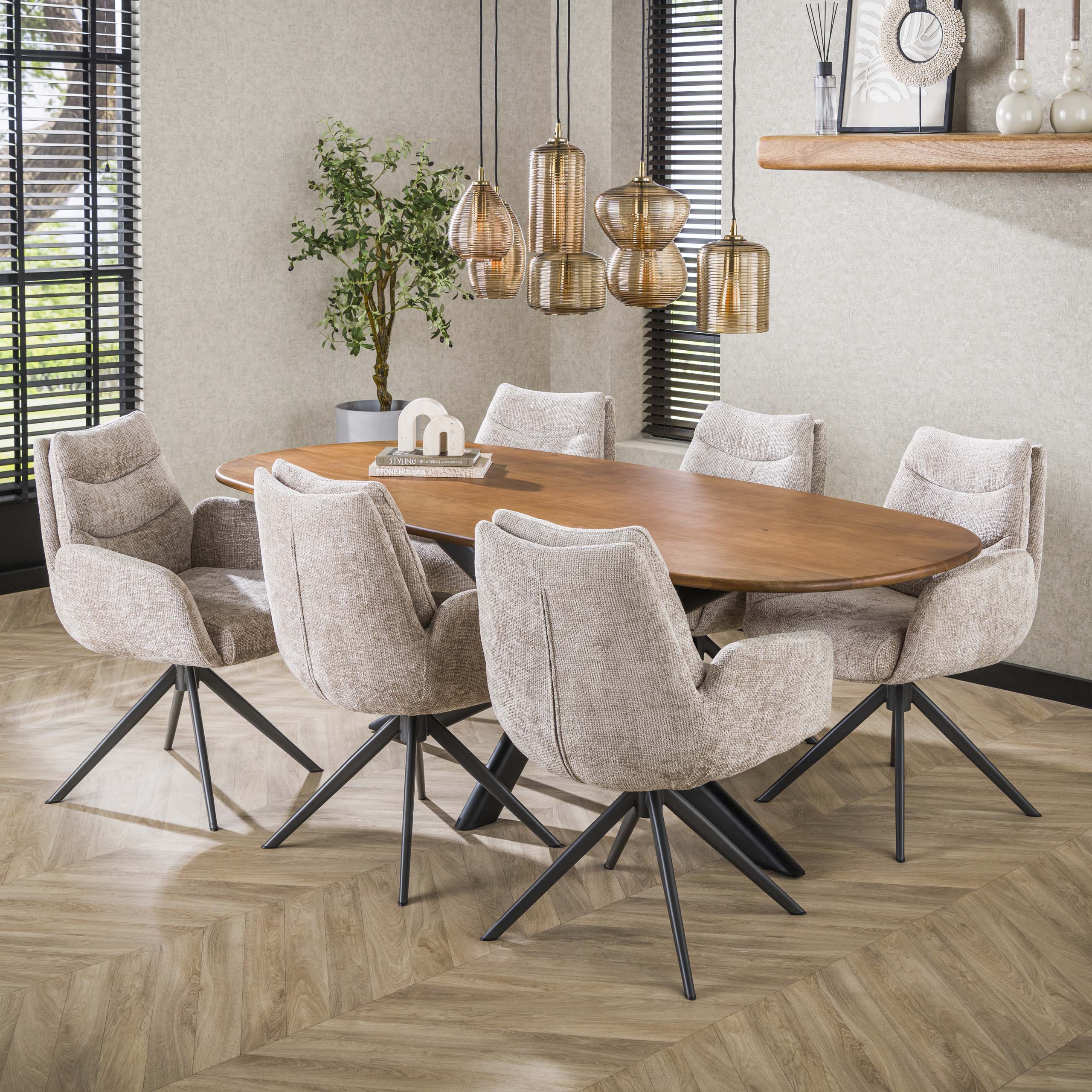 Mesa de comedor Cliff ovalada 215 cm - Mango macizo color arena