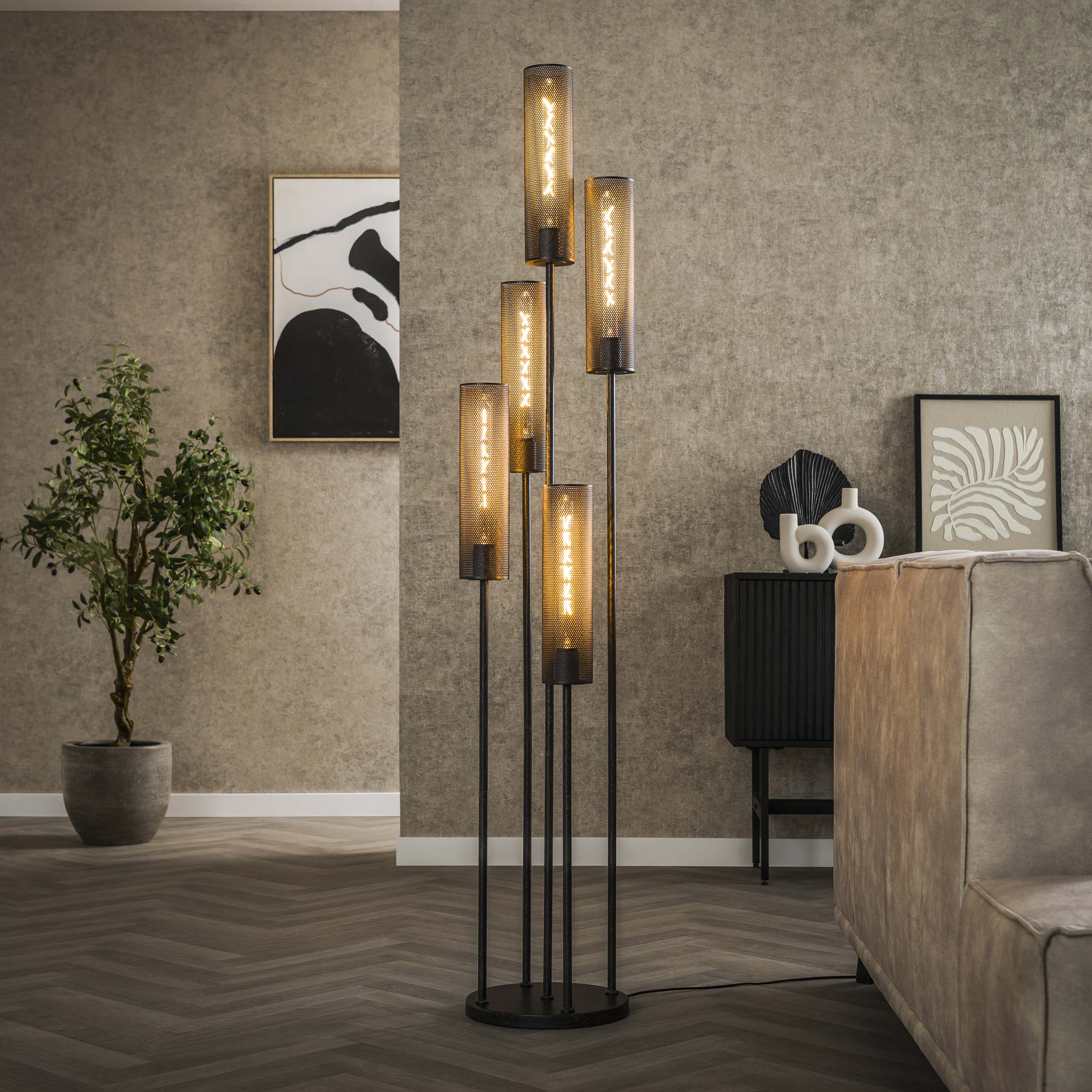 Lámpara de pie 5L tubo escalonado malla/Negro Artic