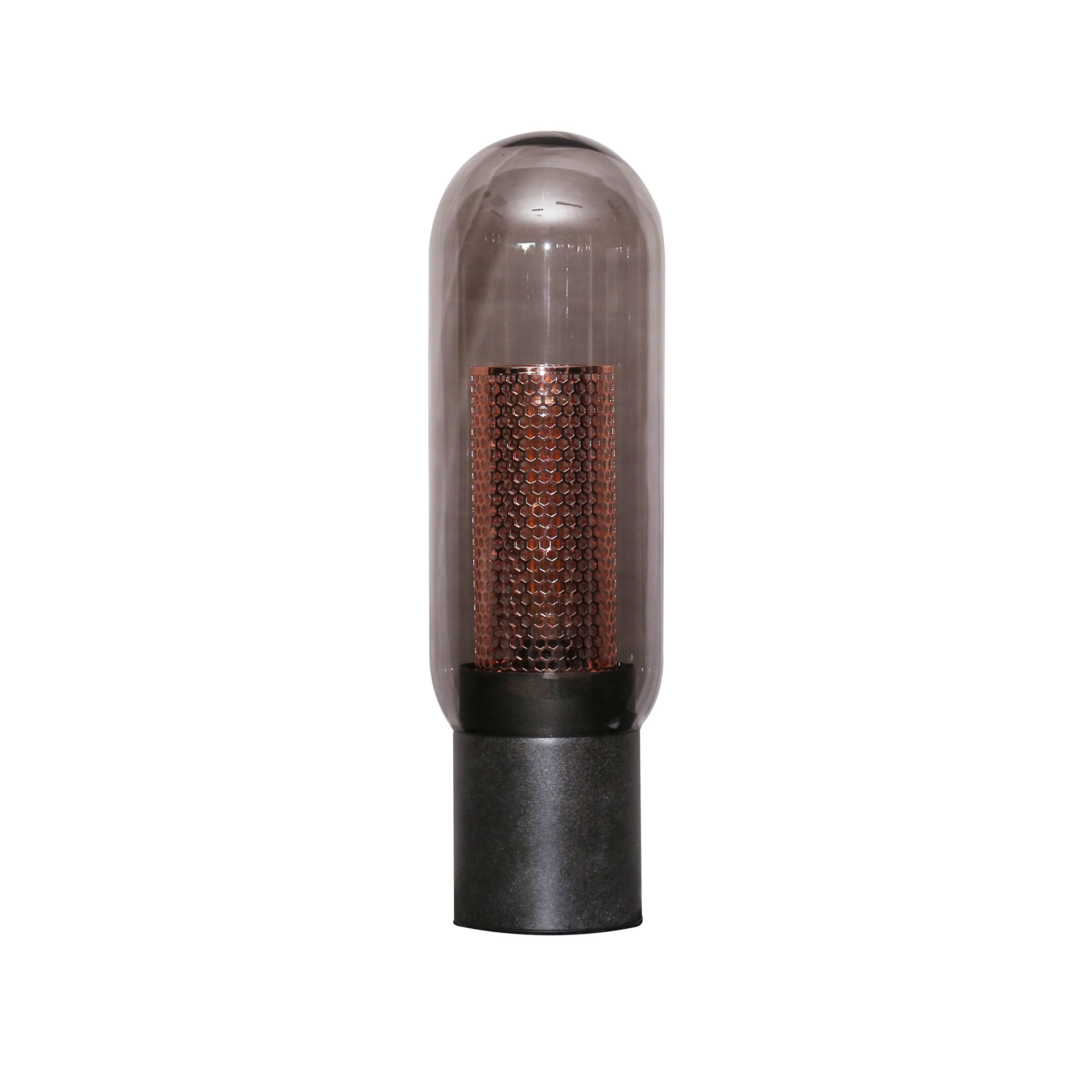 Lámpara de mesa vidrio ahumado acero perforado / Negro ártico