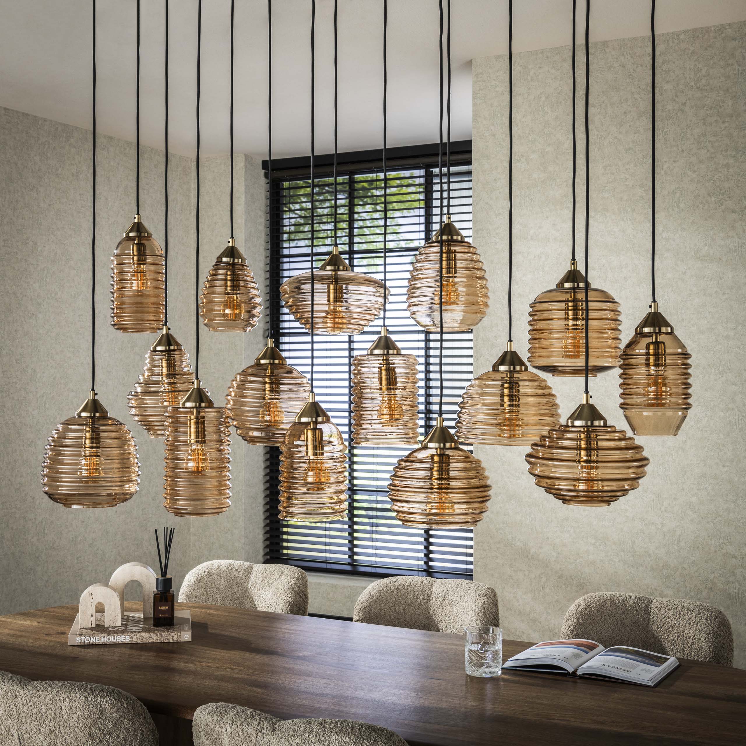 Lámpara colgante Rib Glass 15 luces - Vidrio ámbar