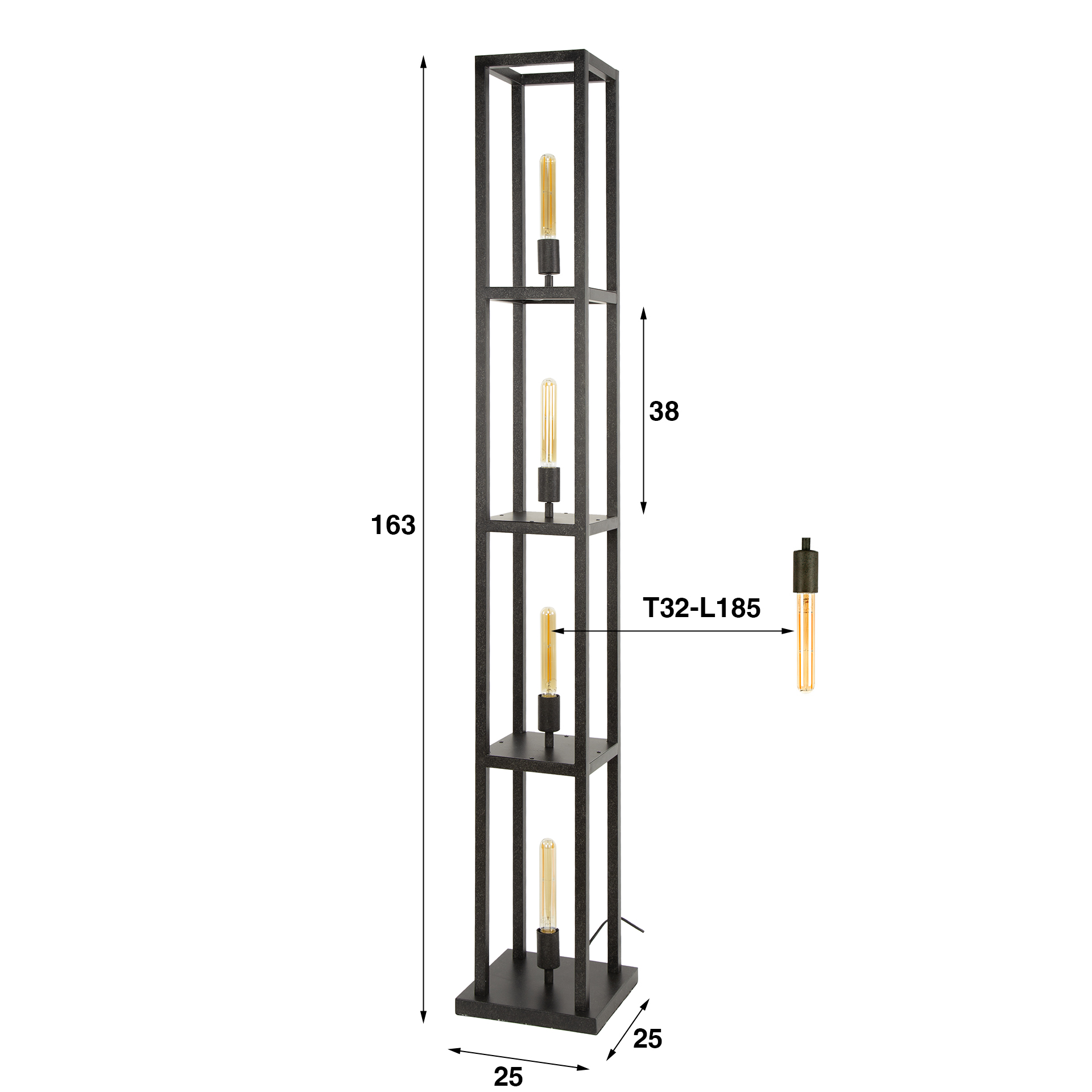 Lámpara de pie Quadra 4 luces - Negro ártico