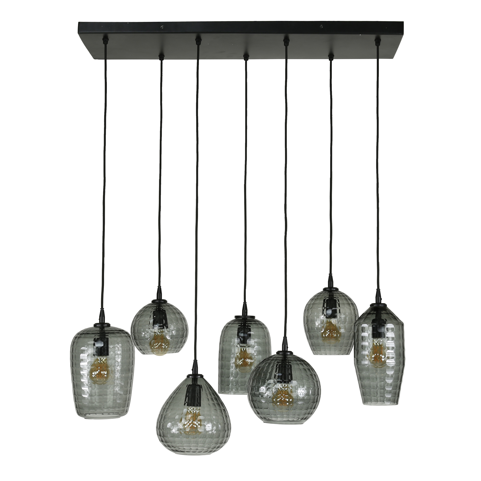 Lámpara colgante Hexagon 4+3 luces - Vidrio gris humo