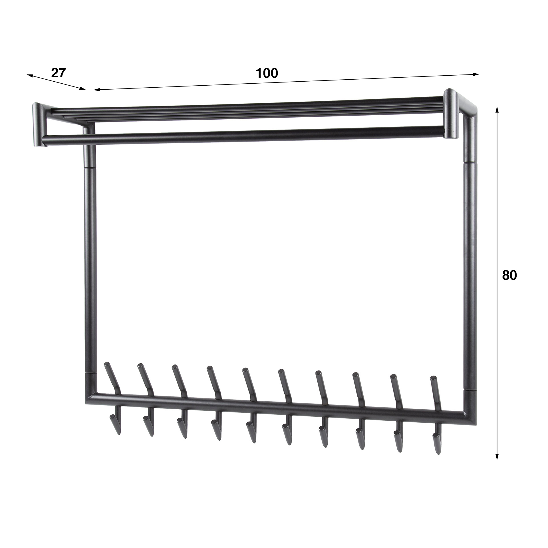 Coat rack Tubo high - 2x10 hooks - Matt dark gray
