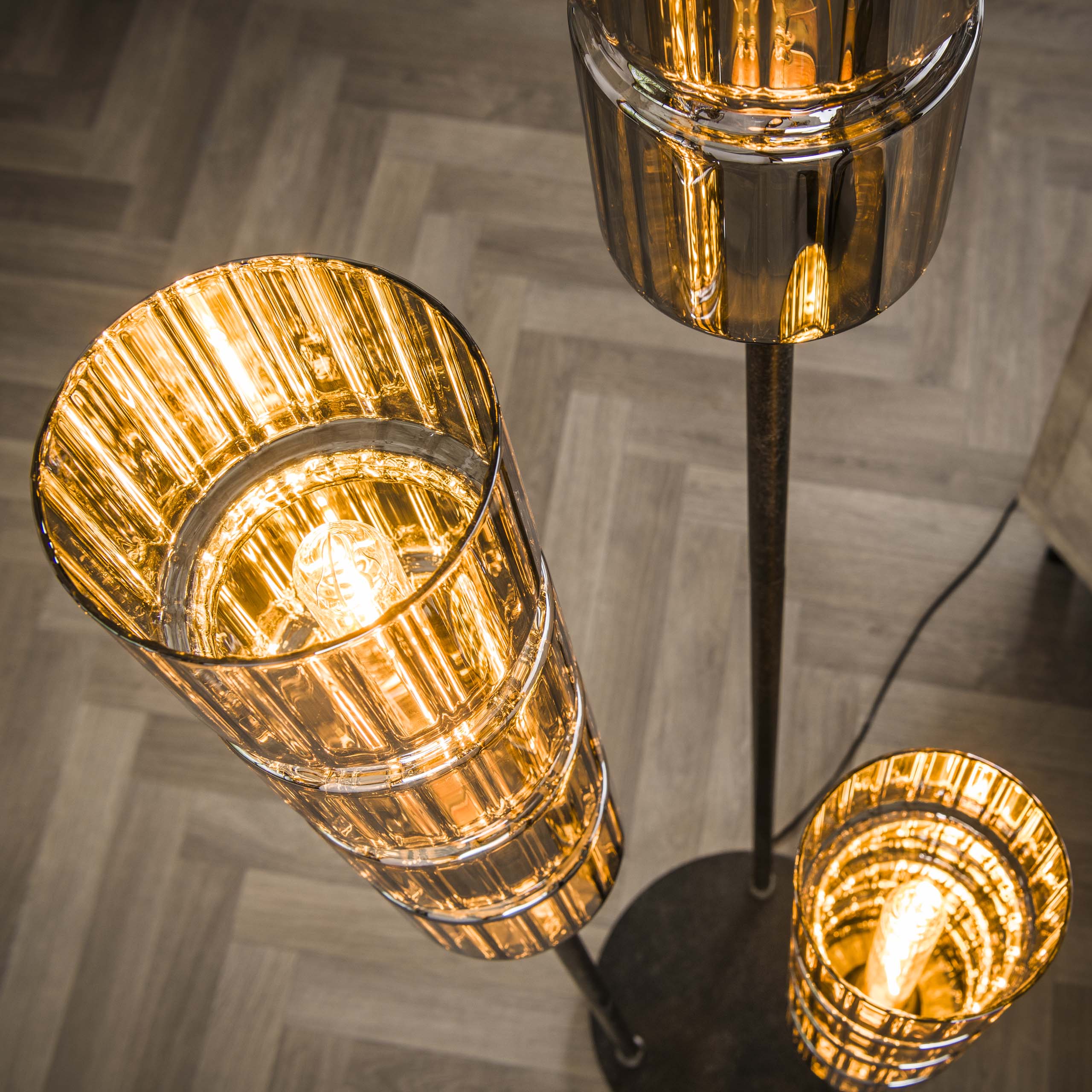 Lámpara de pie 3L cilindro escalonado cristal / Negro ártico