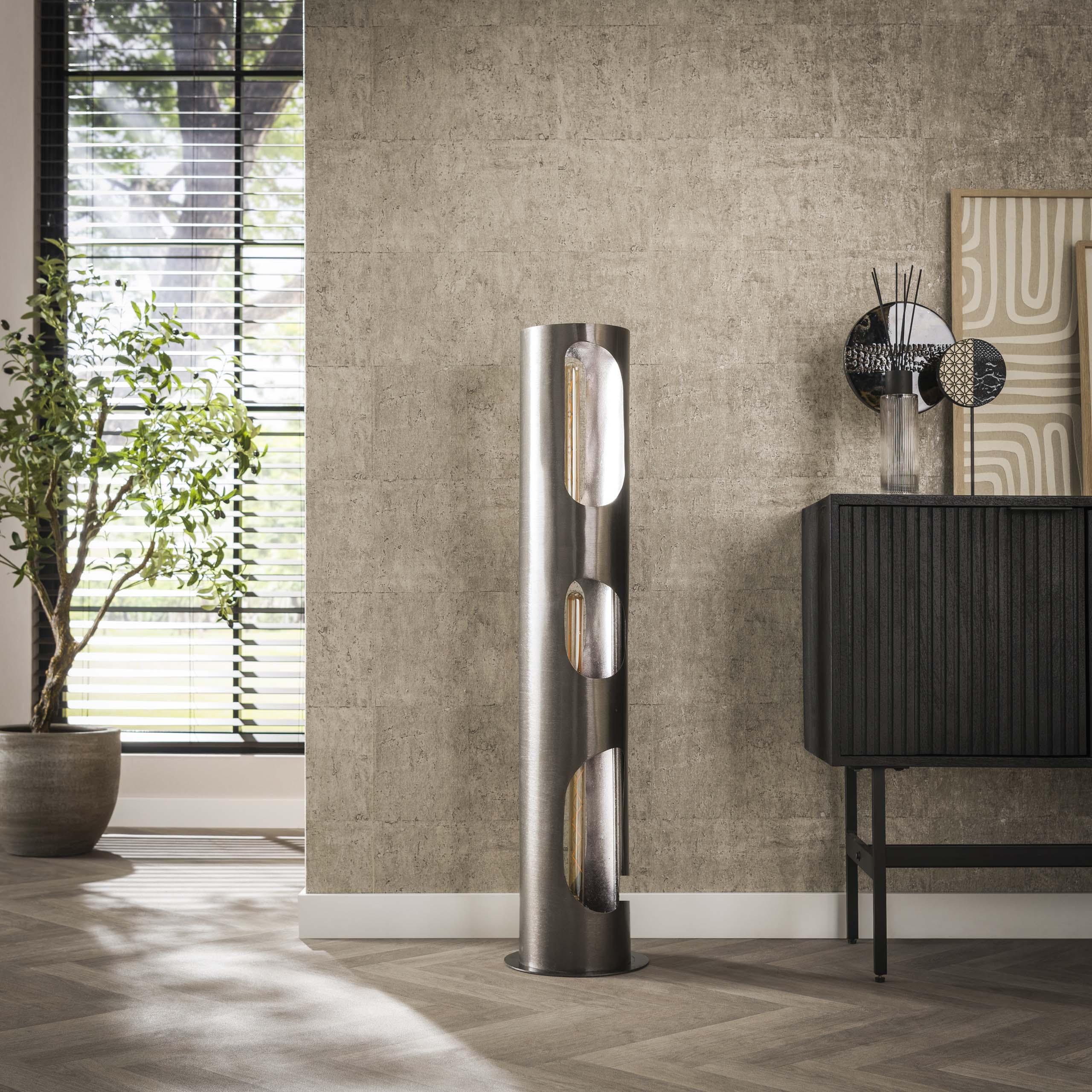 Lámpara de pie Organic Cilindro 3 luces - Níquel negro