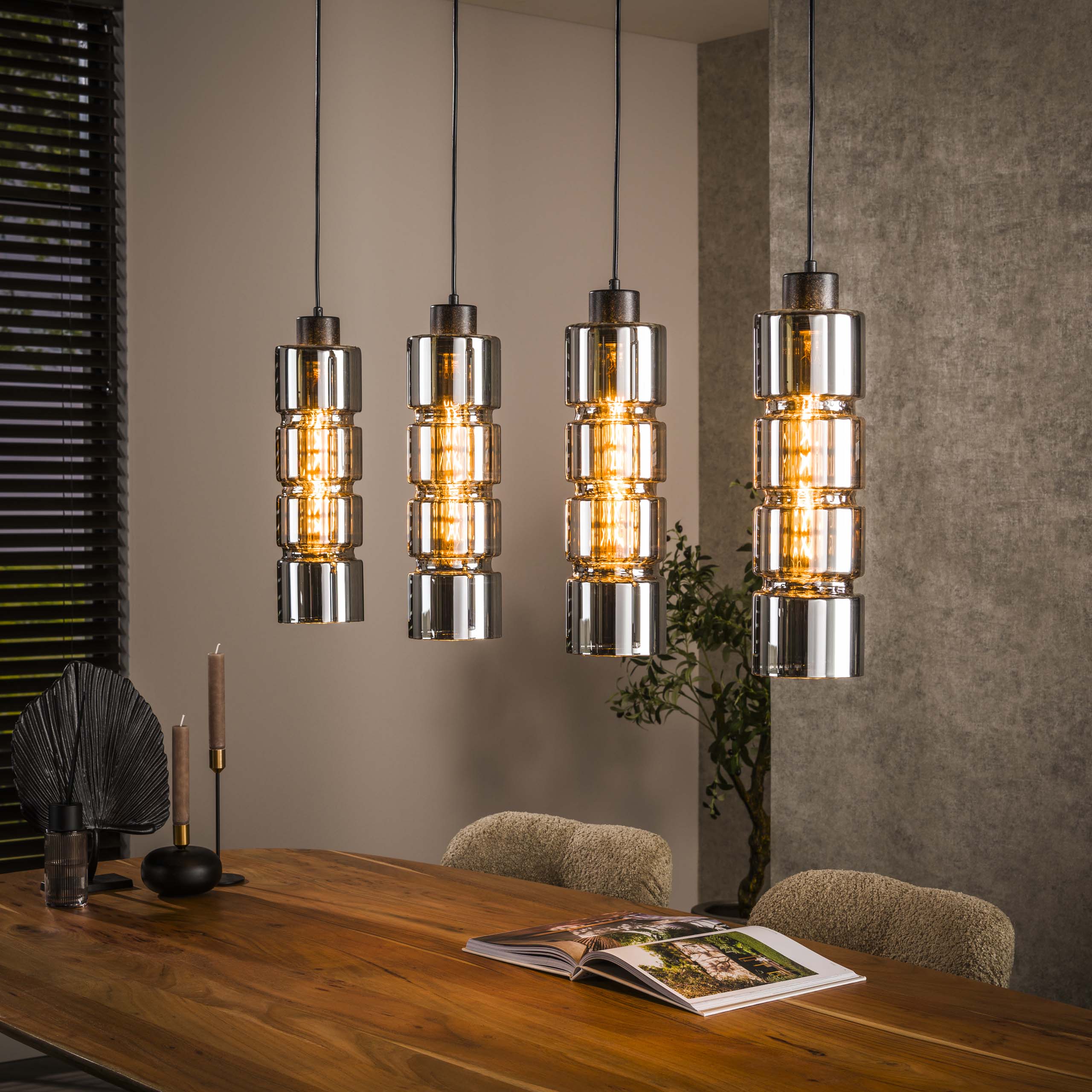 Lámpara colgante 4L cilindro cristal/negro Artic
