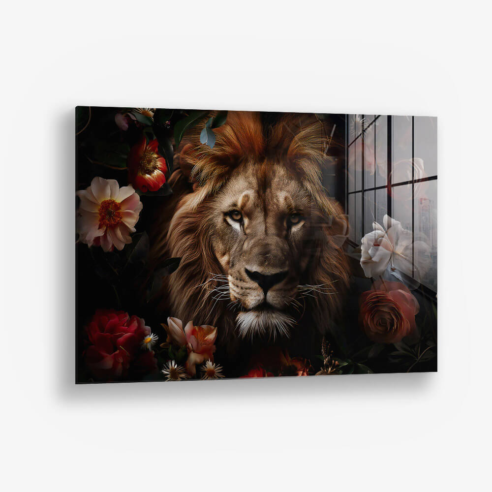 Lion in Flowers – Vidrio