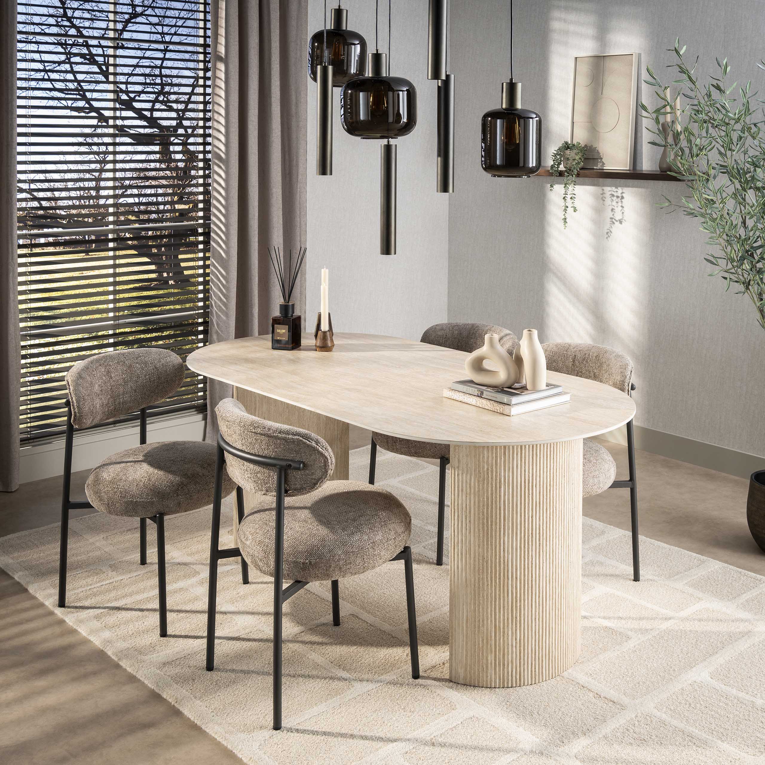Mesa de comedor Romano Arch ovalada plana 180 cm - Cerámica travertino
