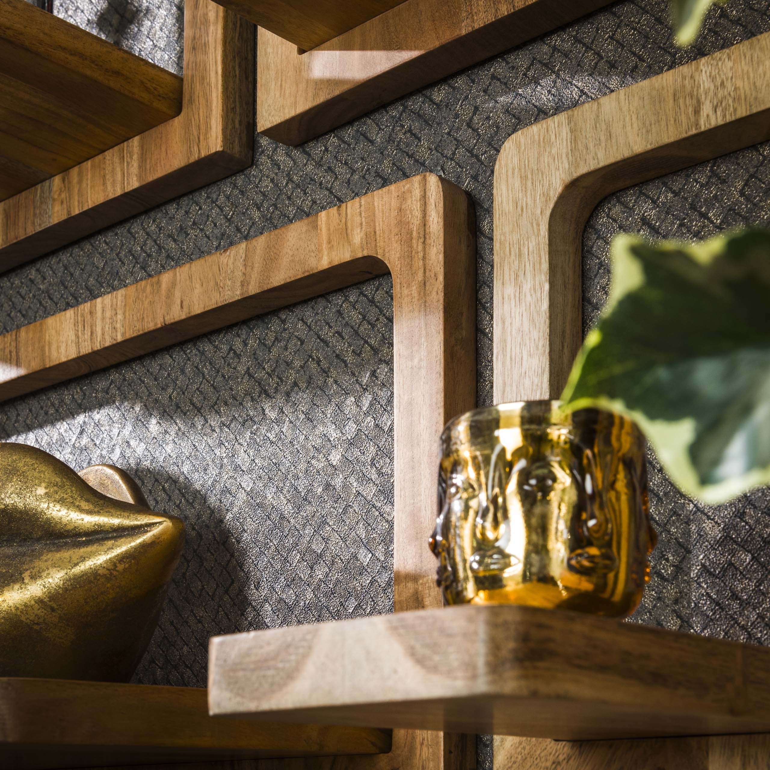 Juego de estantes de pared/5 curvy / Acacia maciza natural