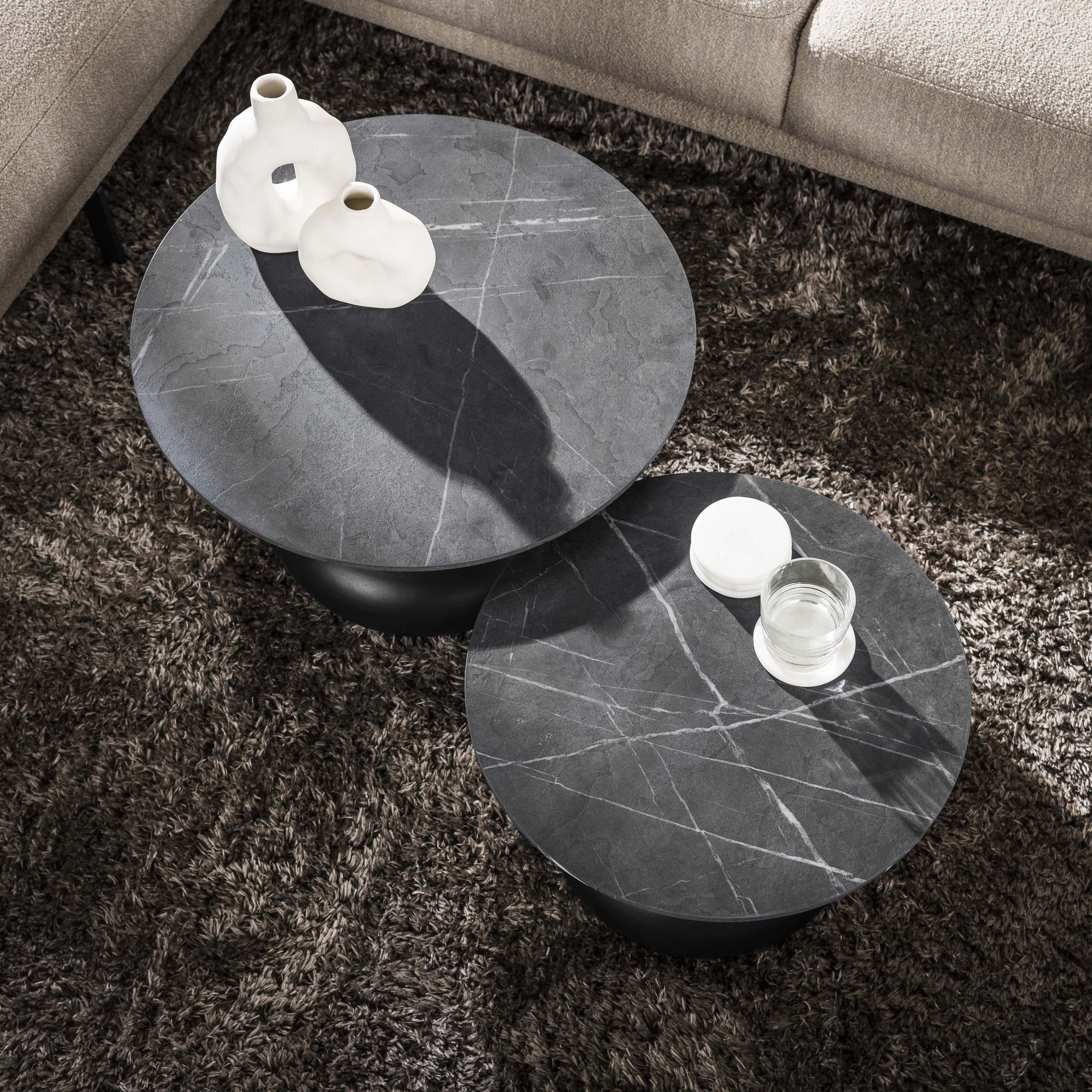 Juego de mesa de centro/2 forma gota / 3D negro marrón