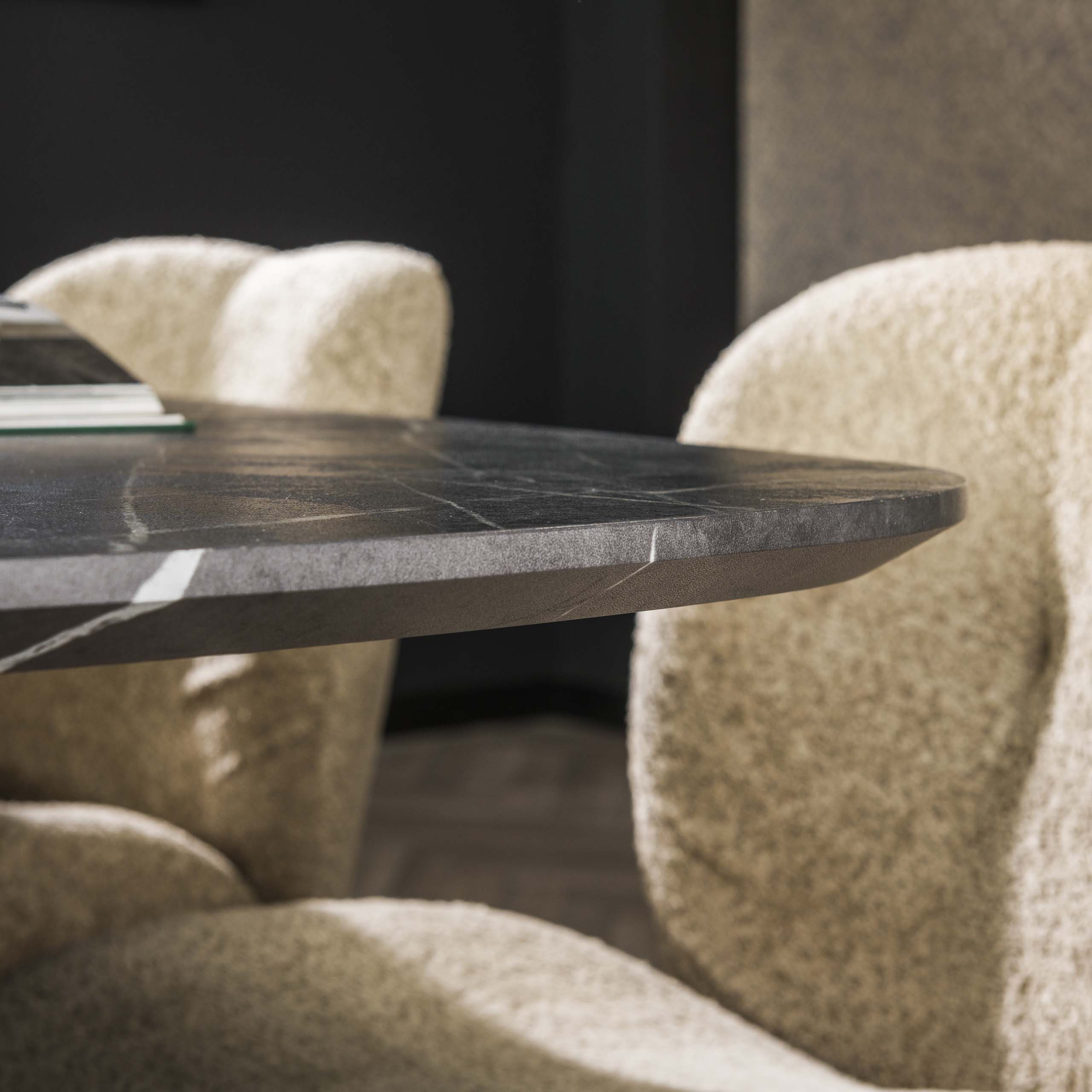 Mesa de comedor 215 ovalada danesa / 3D Melamina pizarra piedra