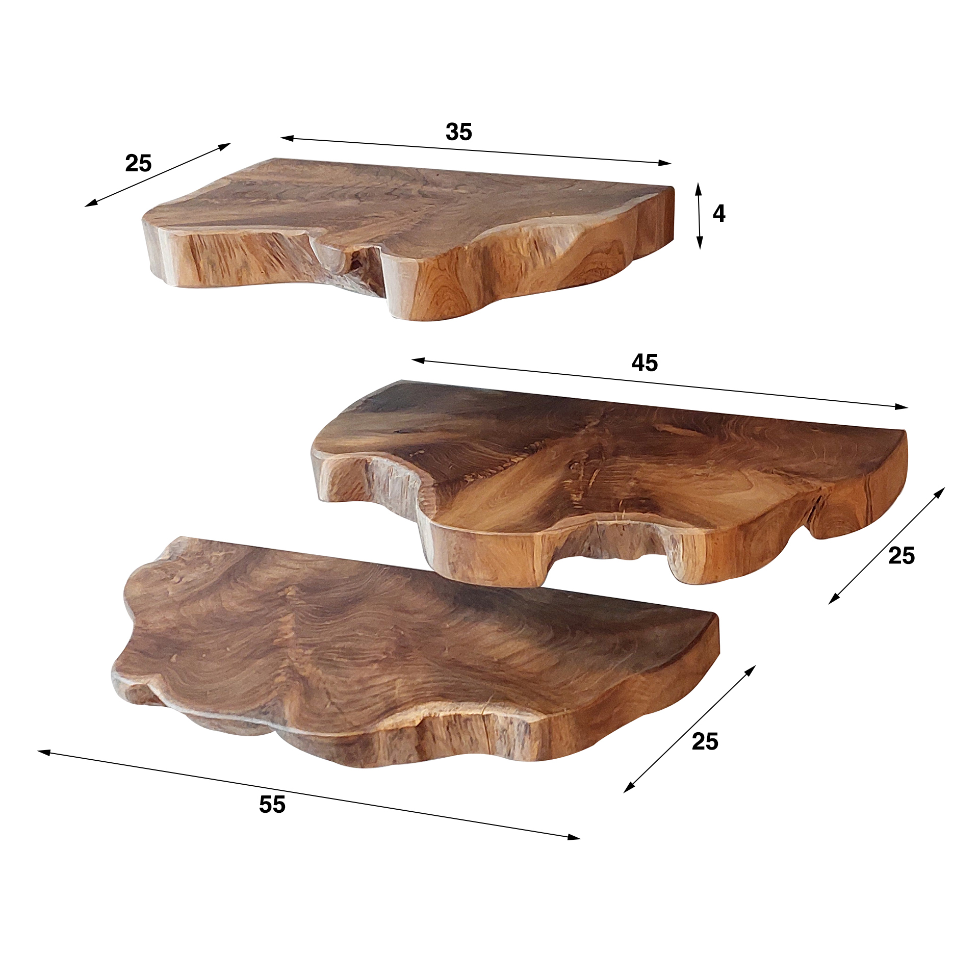 Estante de pared natural line set/3 / Madera maciza de teca reciclada