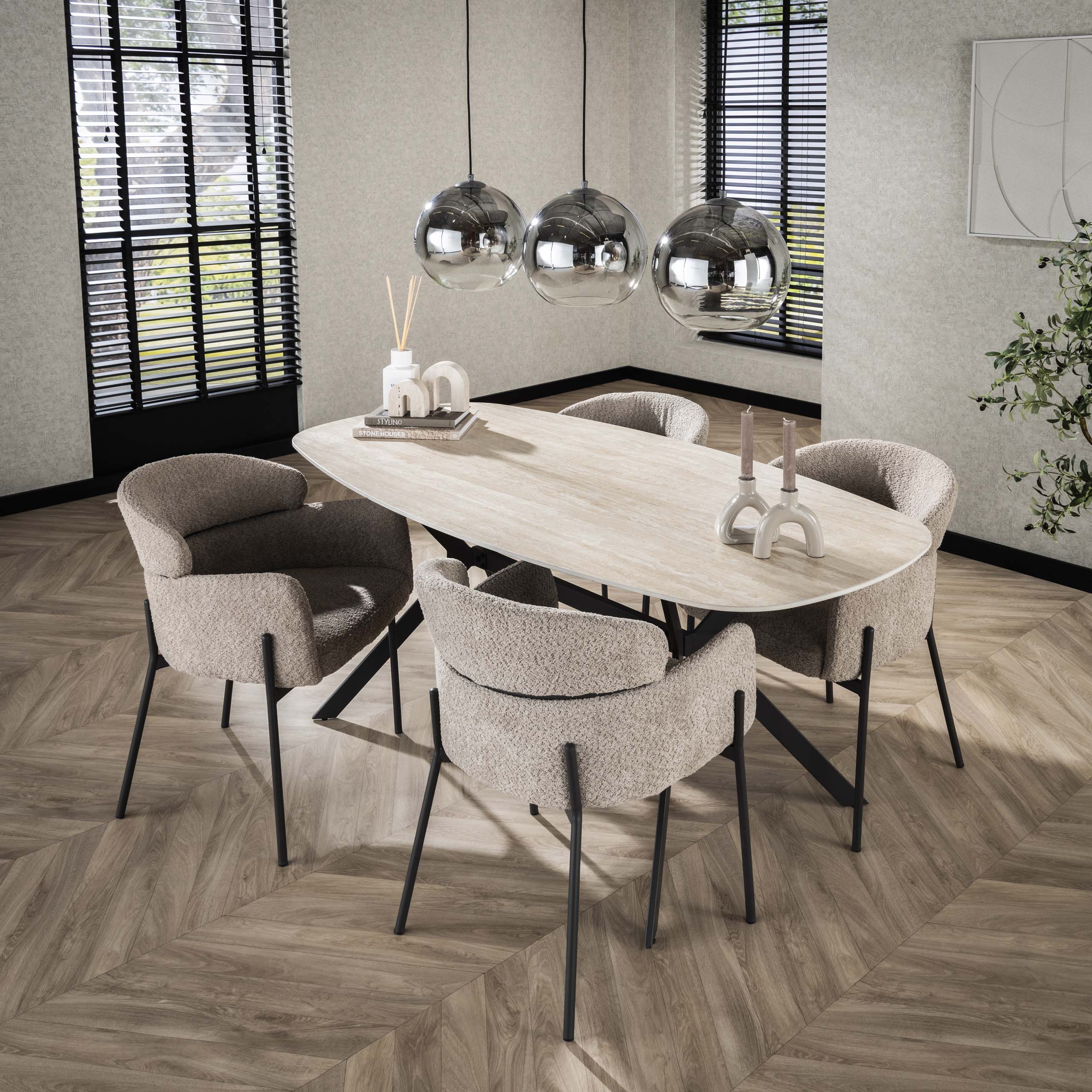 Mesa de comedor ovalada danesa Romano 180 cm - Cerámica travertino