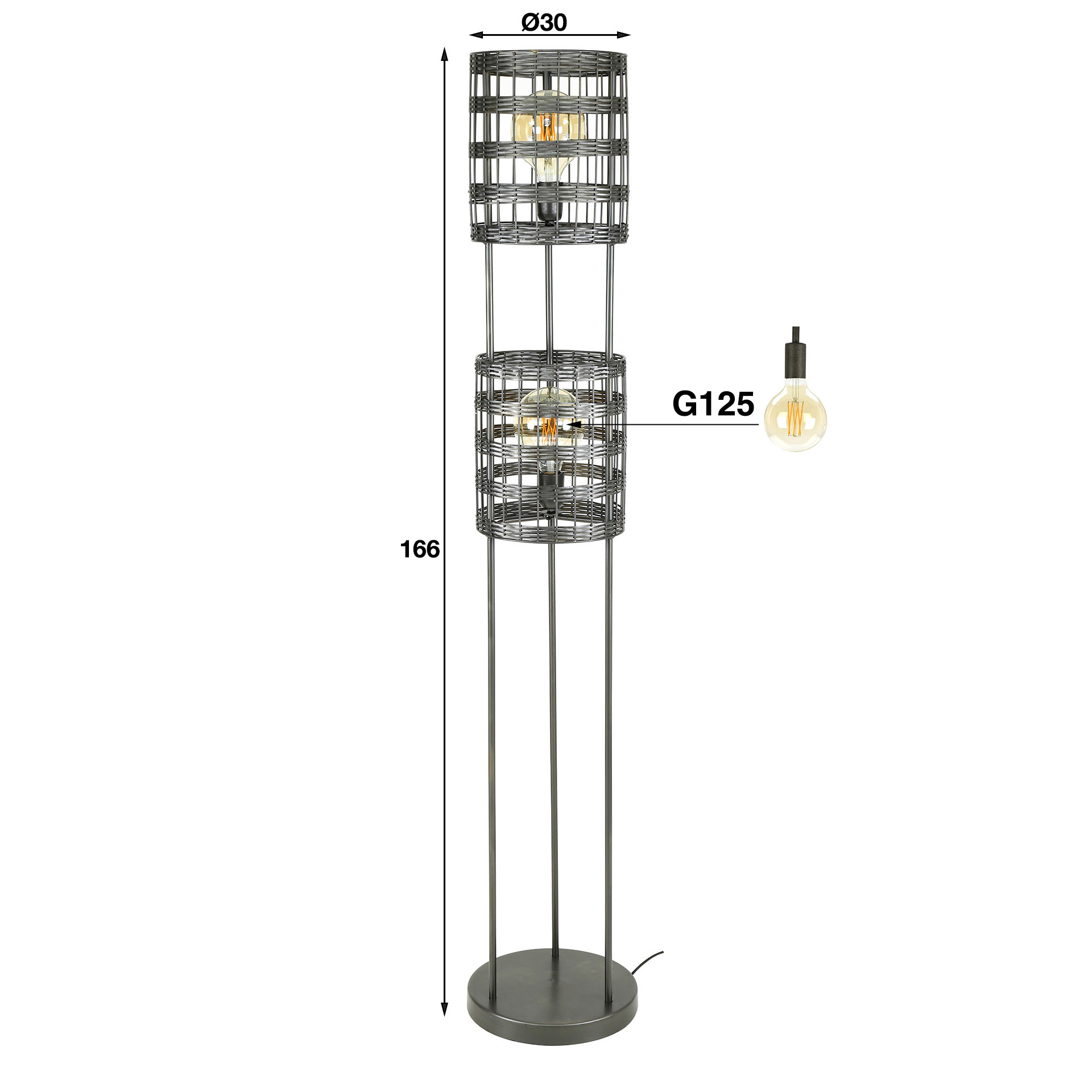 Lámpara de pie 2L persianas metal/Níquel negro