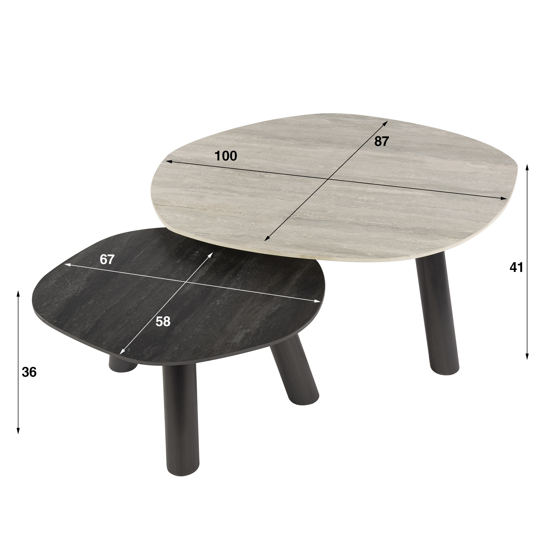 Mesa de centro Twin Log 3D de cerámica travertino - Juego de 2