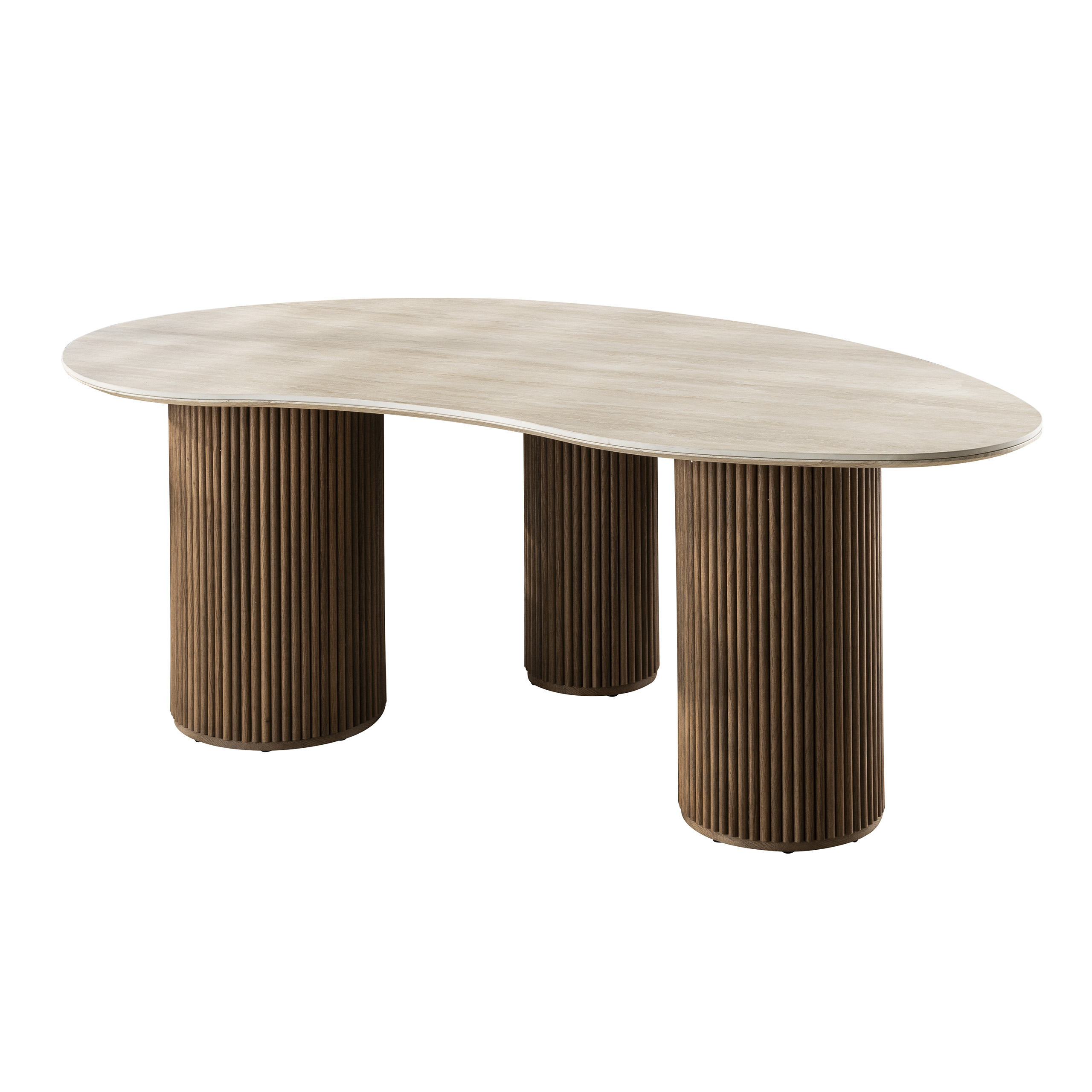 Mesa de comedor Romano en forma de riñon 215 cm - travertino cerámico 3D