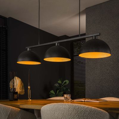 Lámpara colgante 3L pantalla semicircular acanalada / Negro ártico